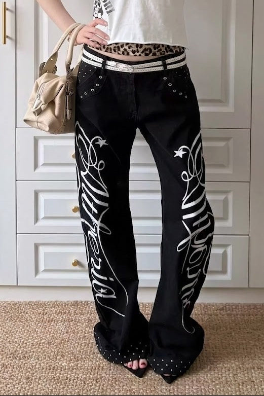 side graphic wide pants ZC19450