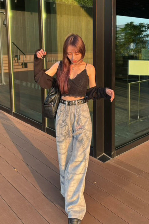 silver chain accent jeans ZC19299