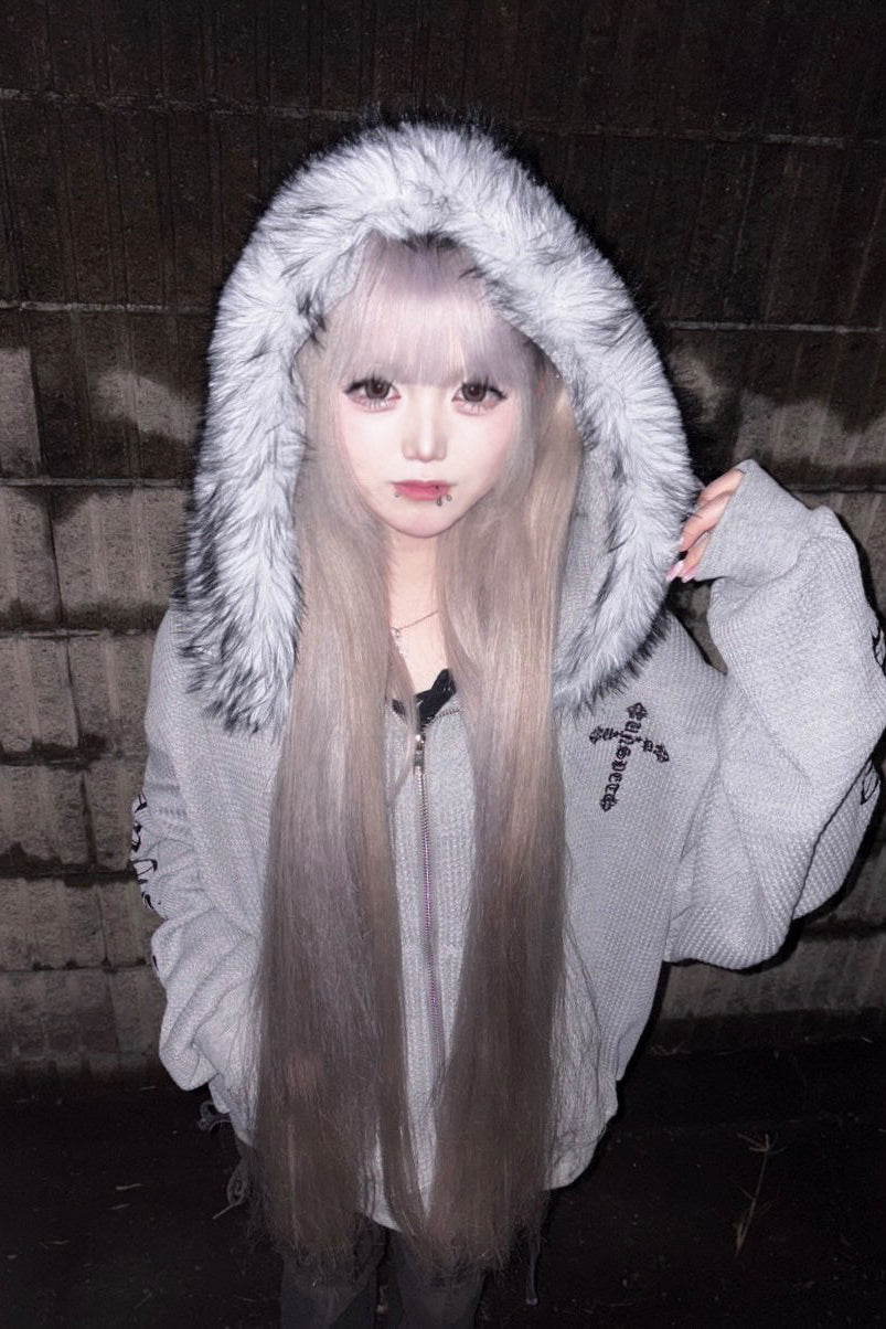 Ash fur waffle hoodie ZC30081