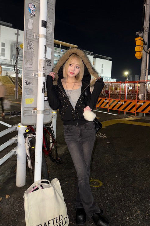 brit stud fur hoodie ZC21027