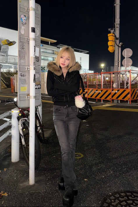 brit stud fur hoodie ZC21027