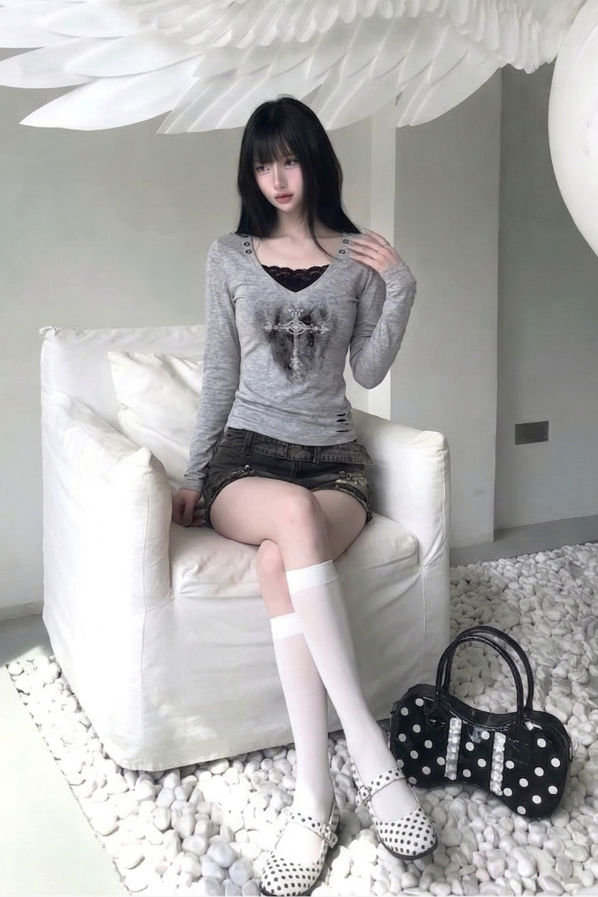 lace layered cross top ZC21247