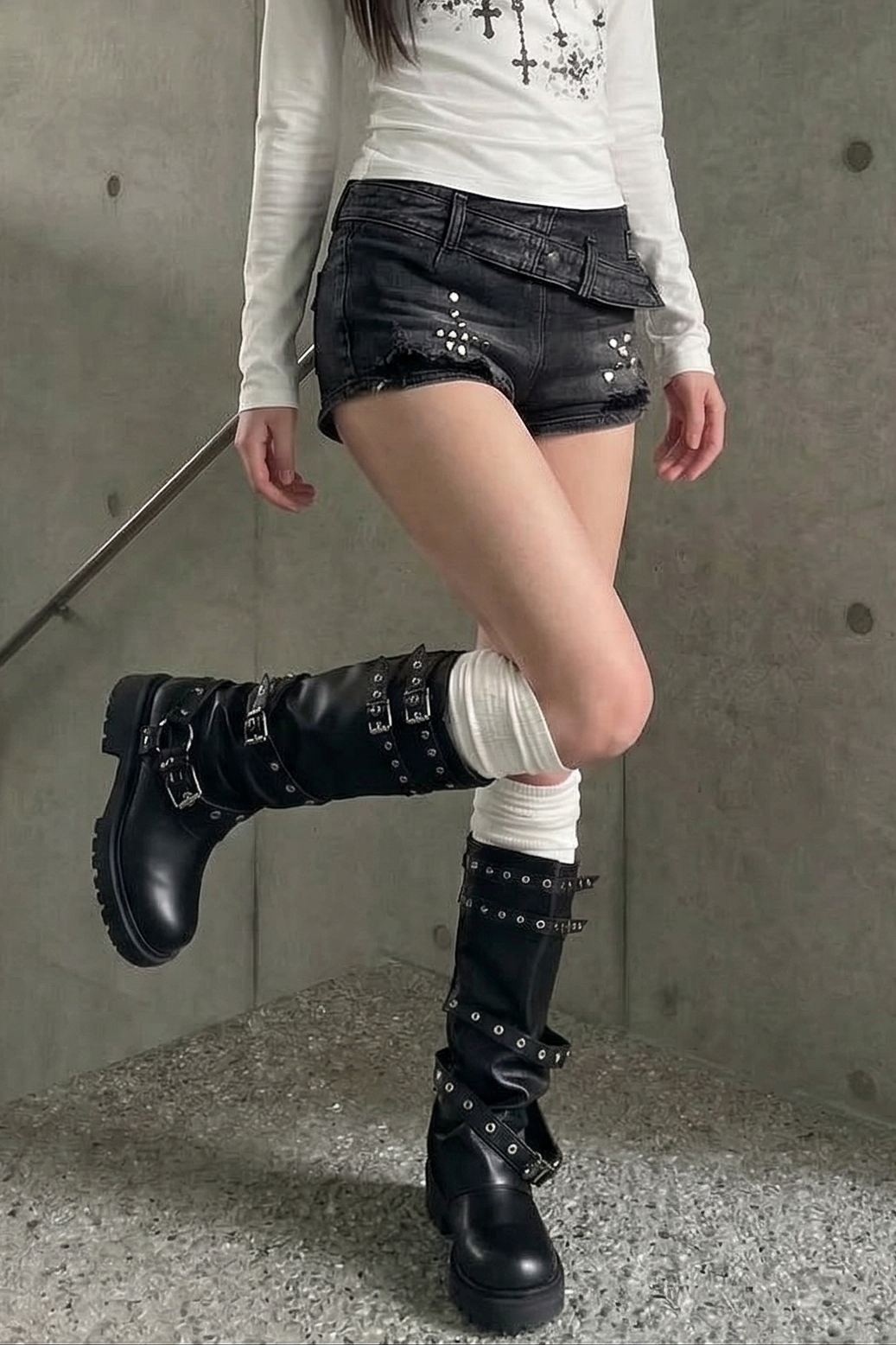 vintage cross studded cut-offs ZC19414