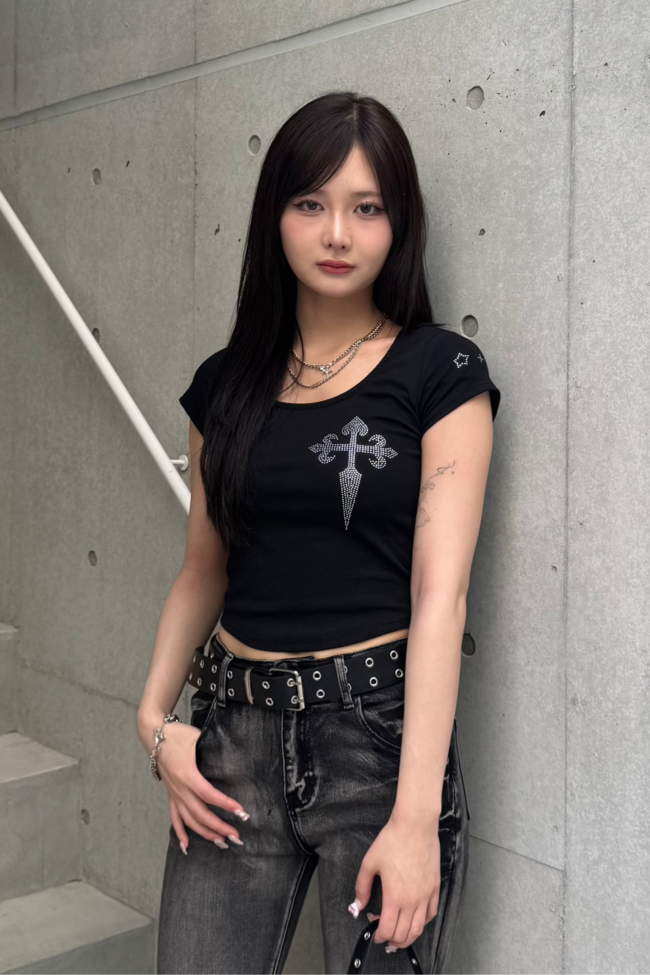cross stone cropped T-shirt ZC21256