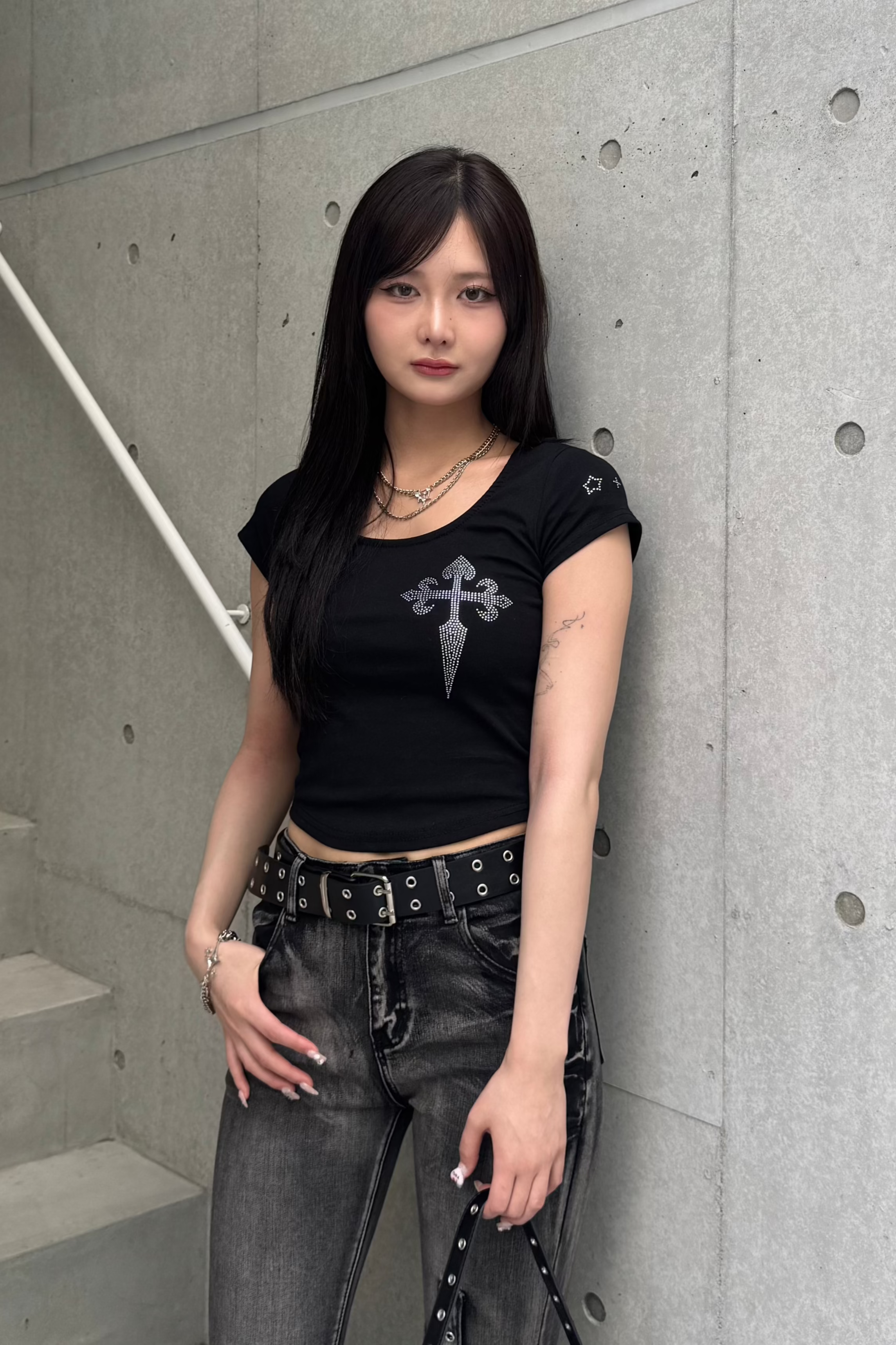 cross stone cropped T-shirt ZC20853