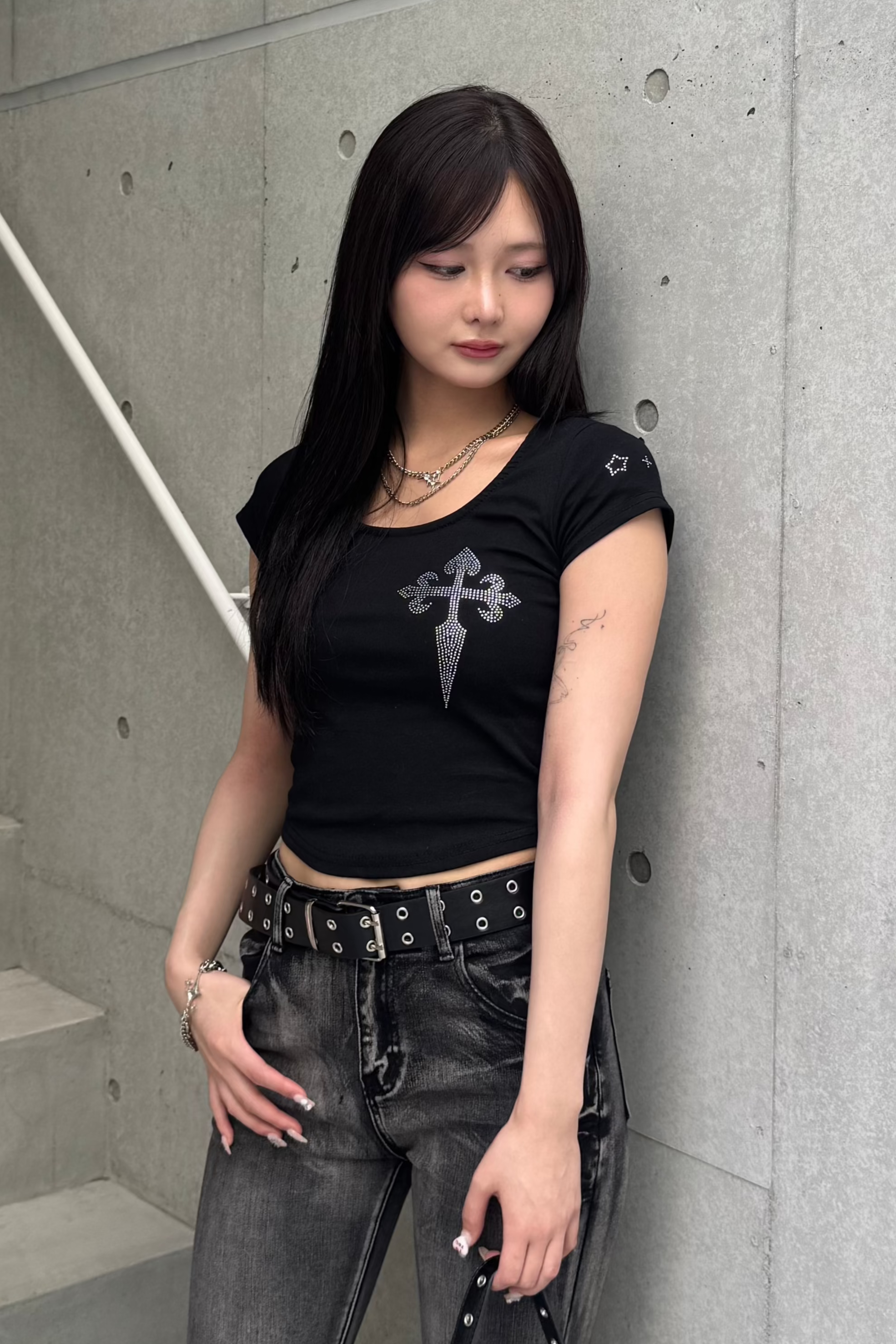 cross stone cropped T-shirt ZC21256