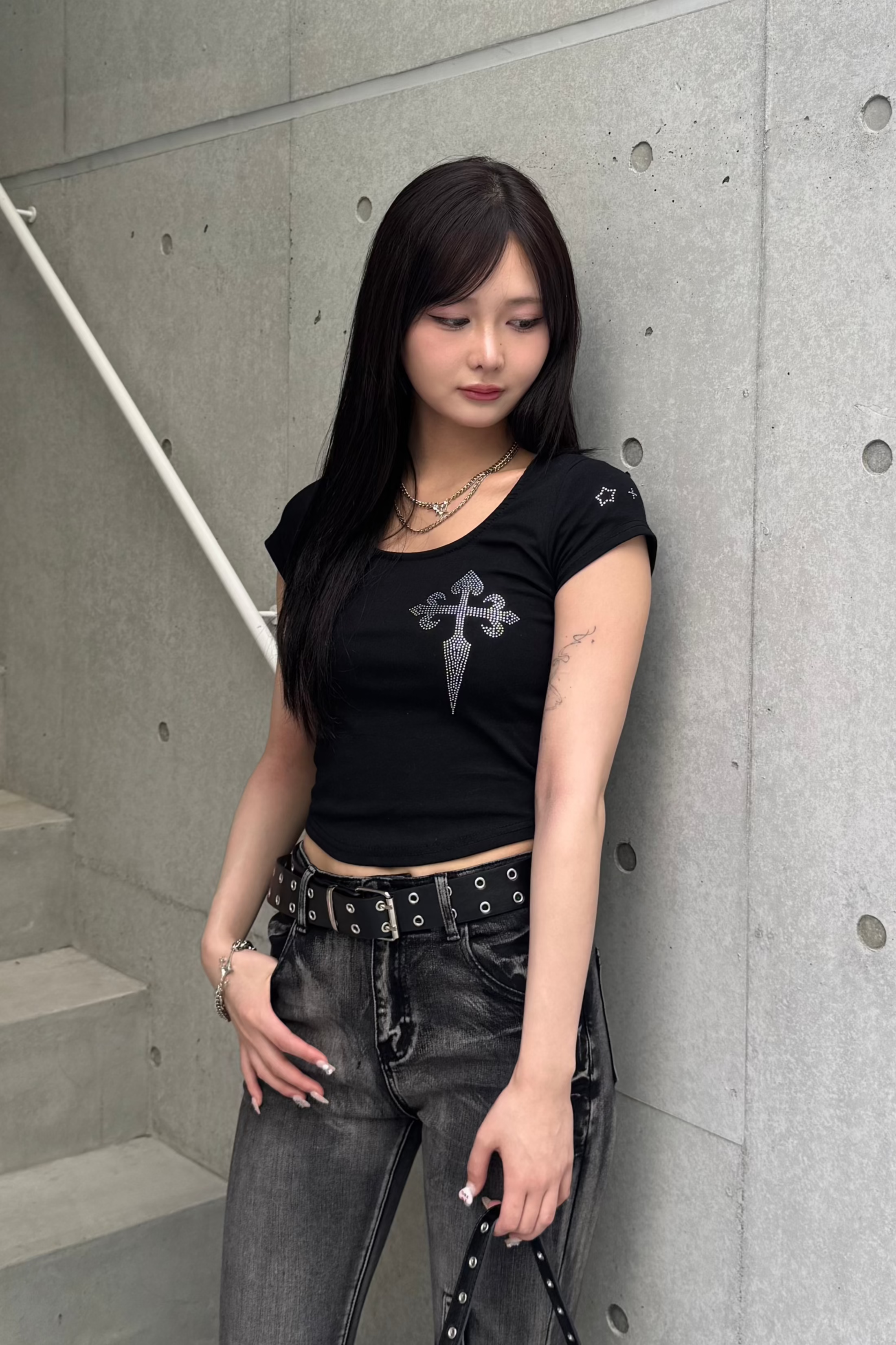 cross stone cropped T-shirt ZC20853