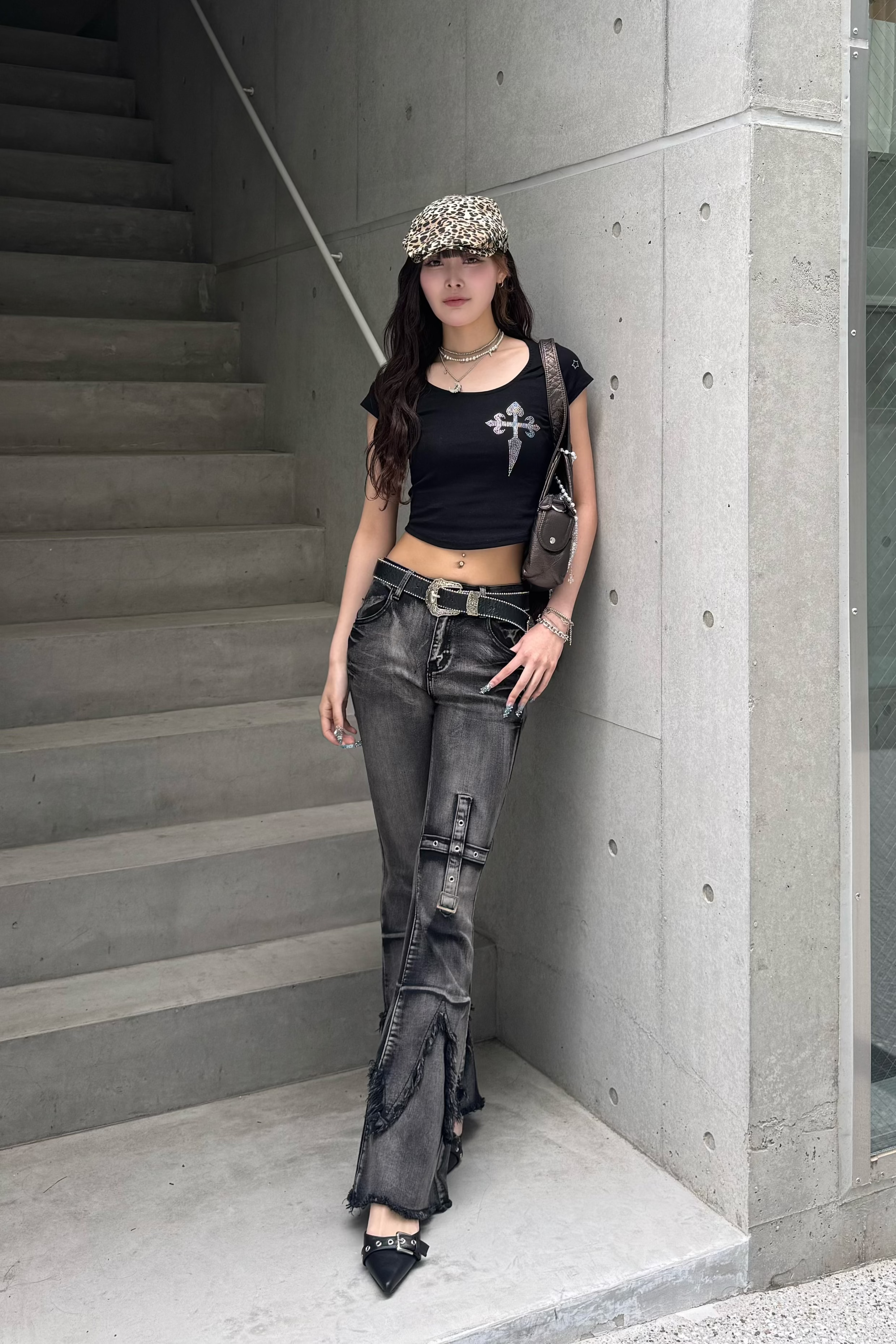 cross stone cropped T-shirt ZC20853