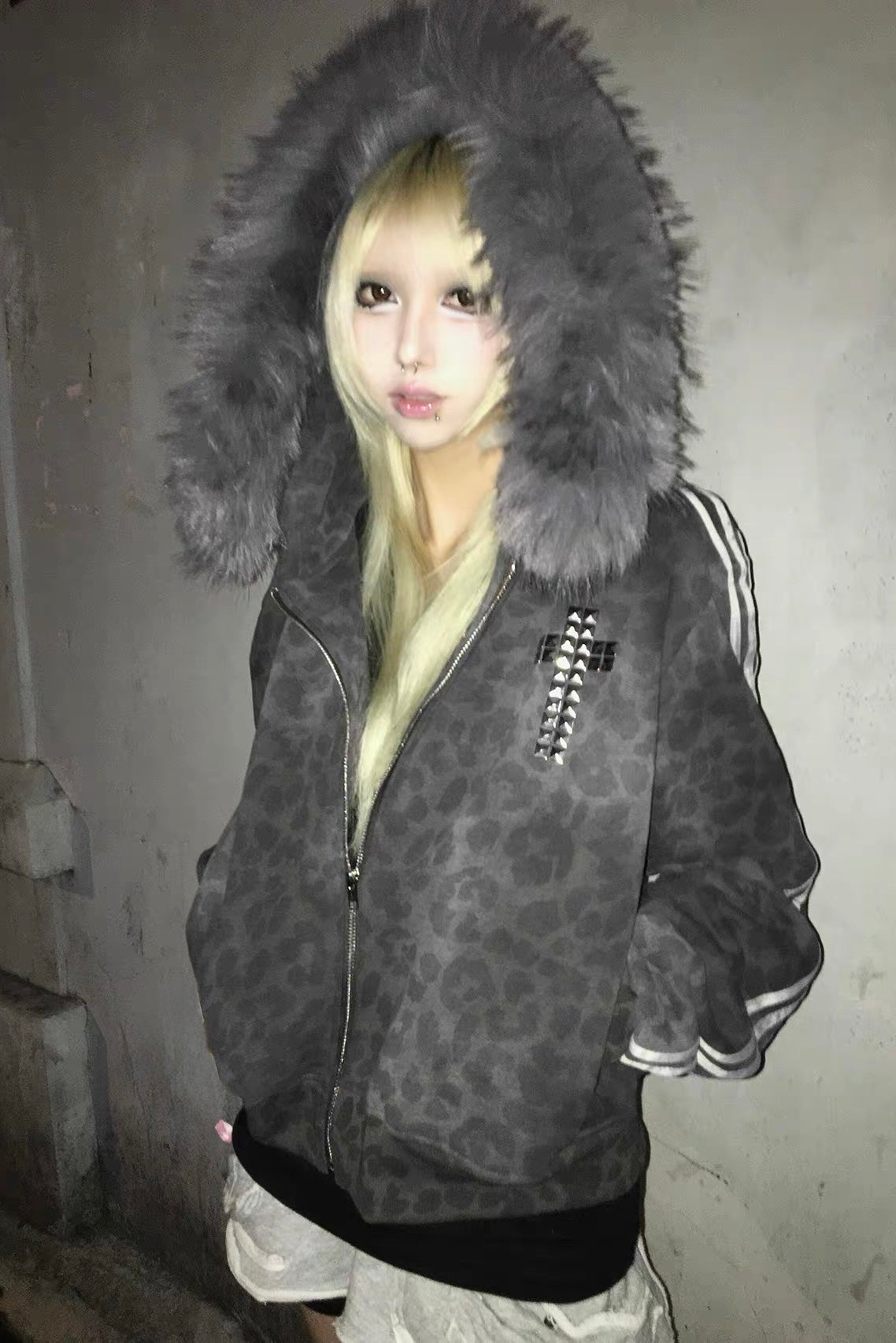 Ash fur waffle hoodie ZC30081