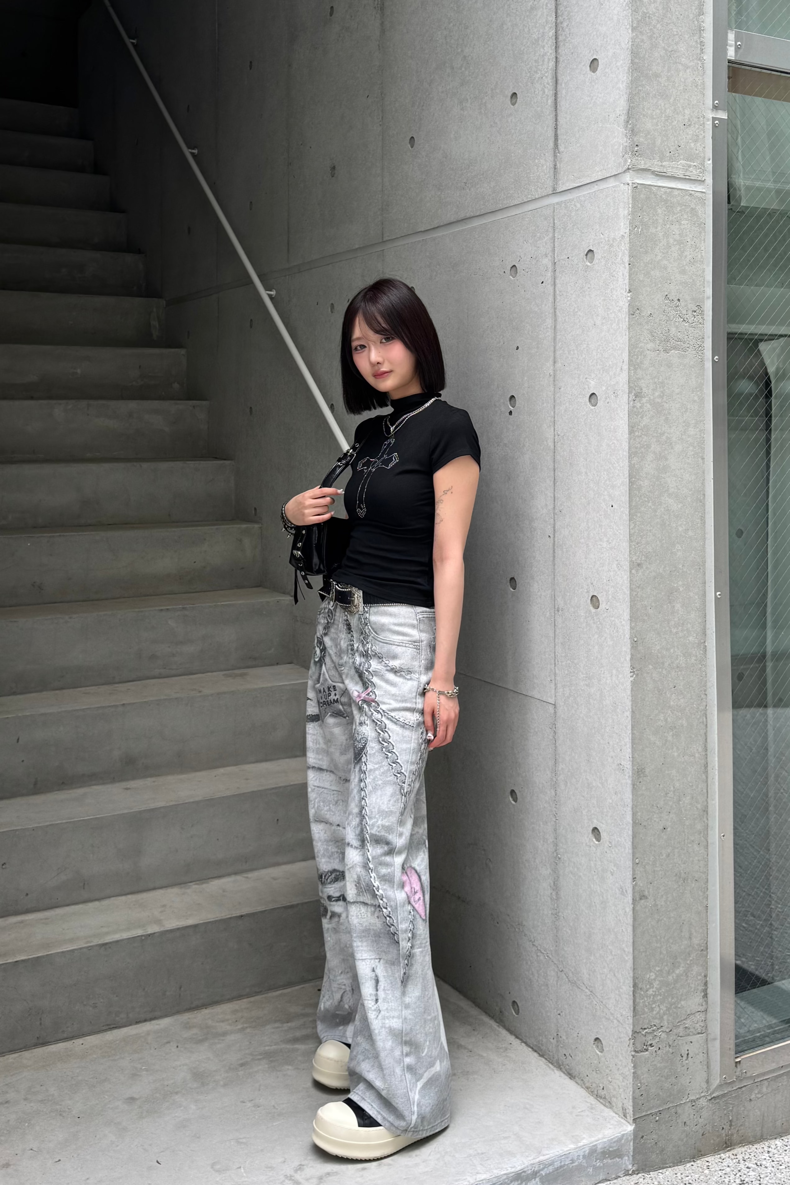 silver chain accent jeans ZC19299