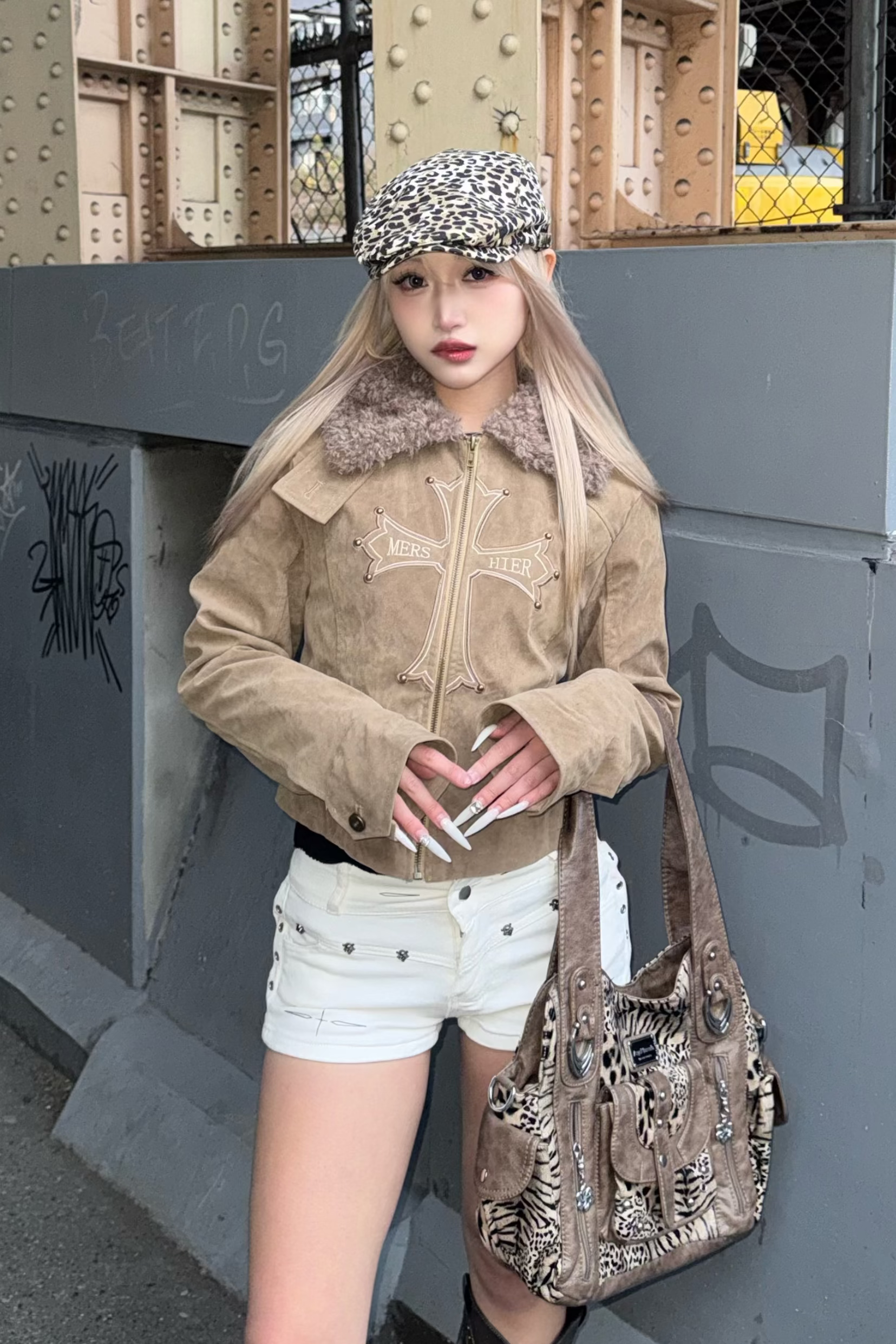 cross design suede jacket ZC30096