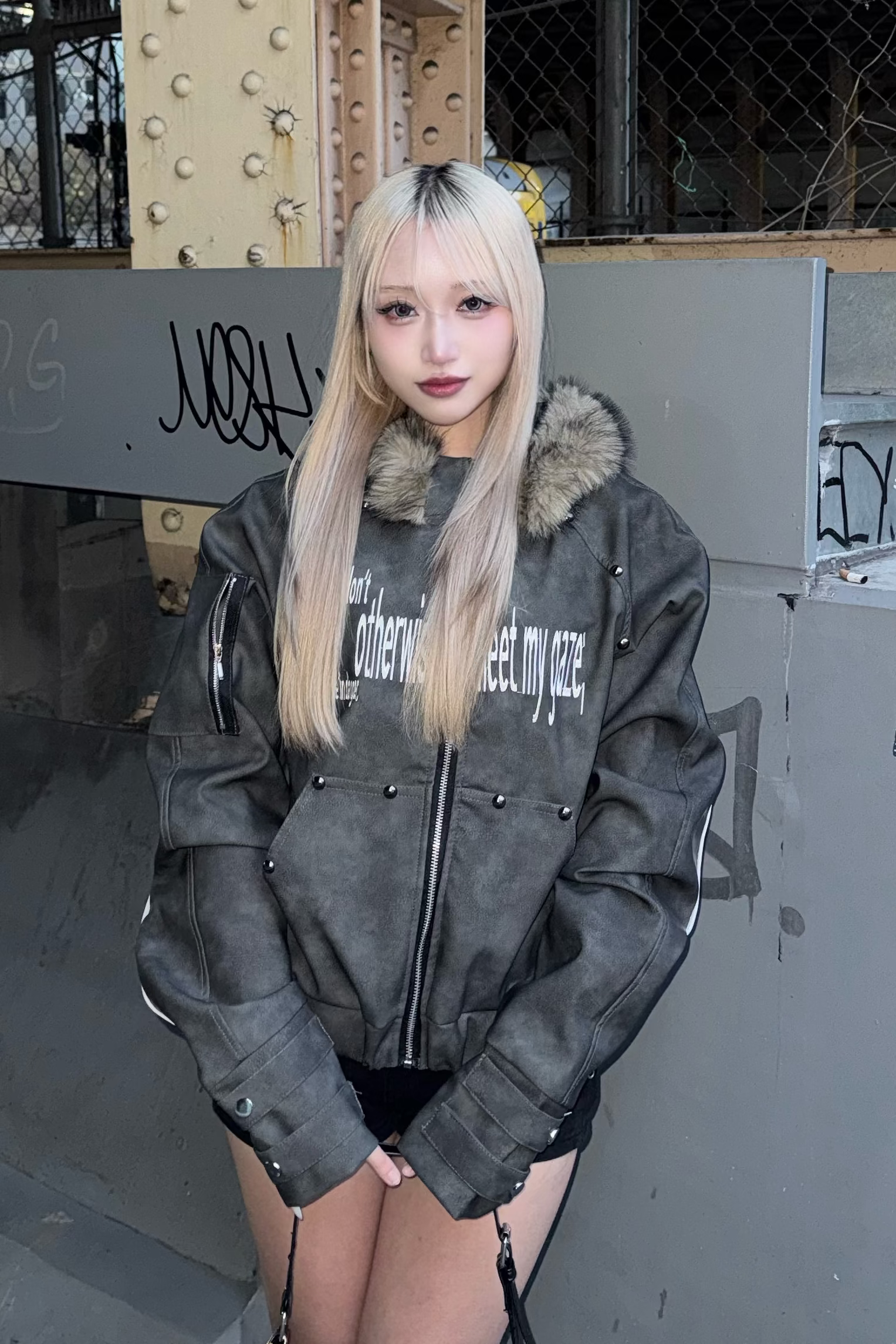 Heavy leather stud jacket ZC30109