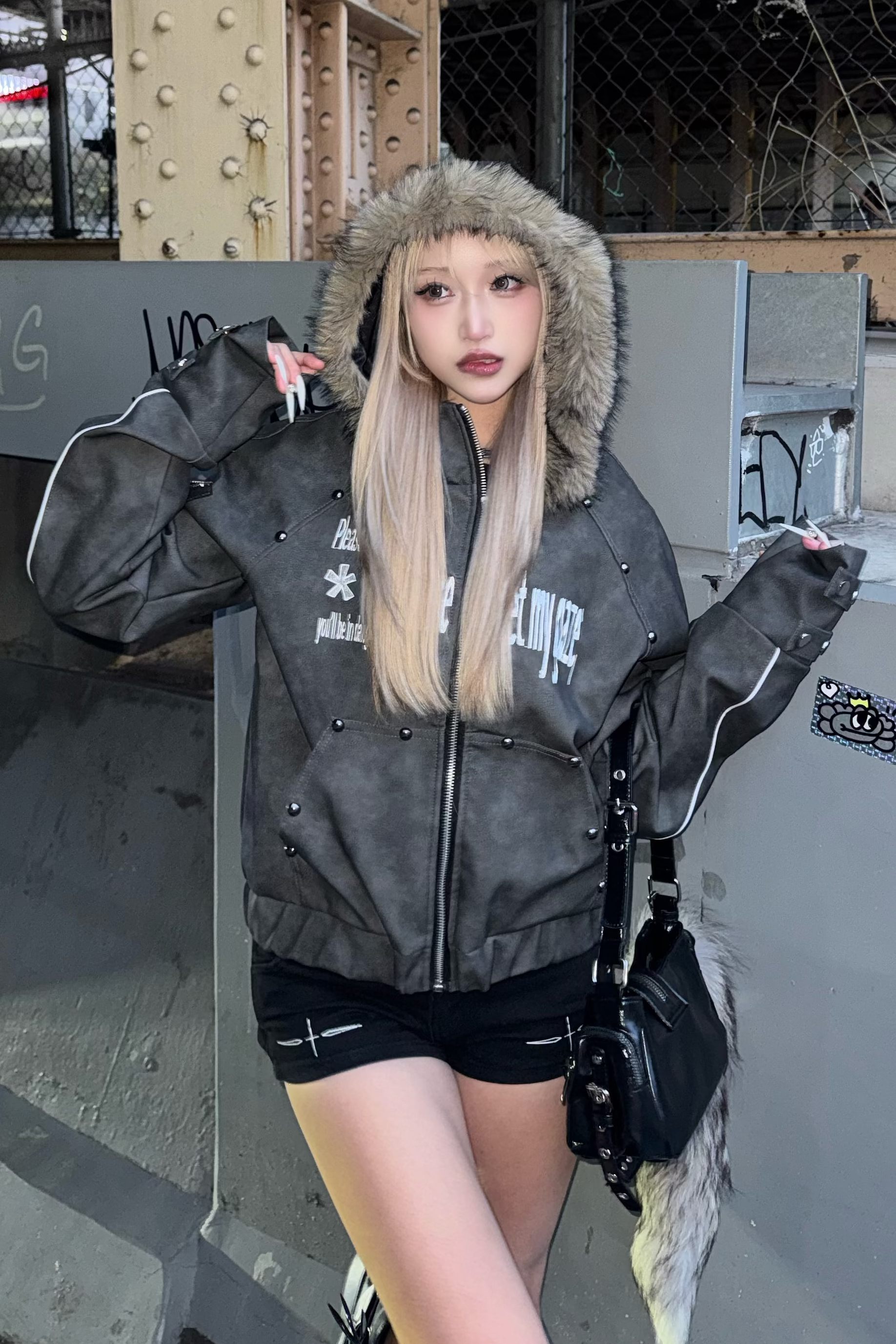 Heavy leather stud jacket ZC30109