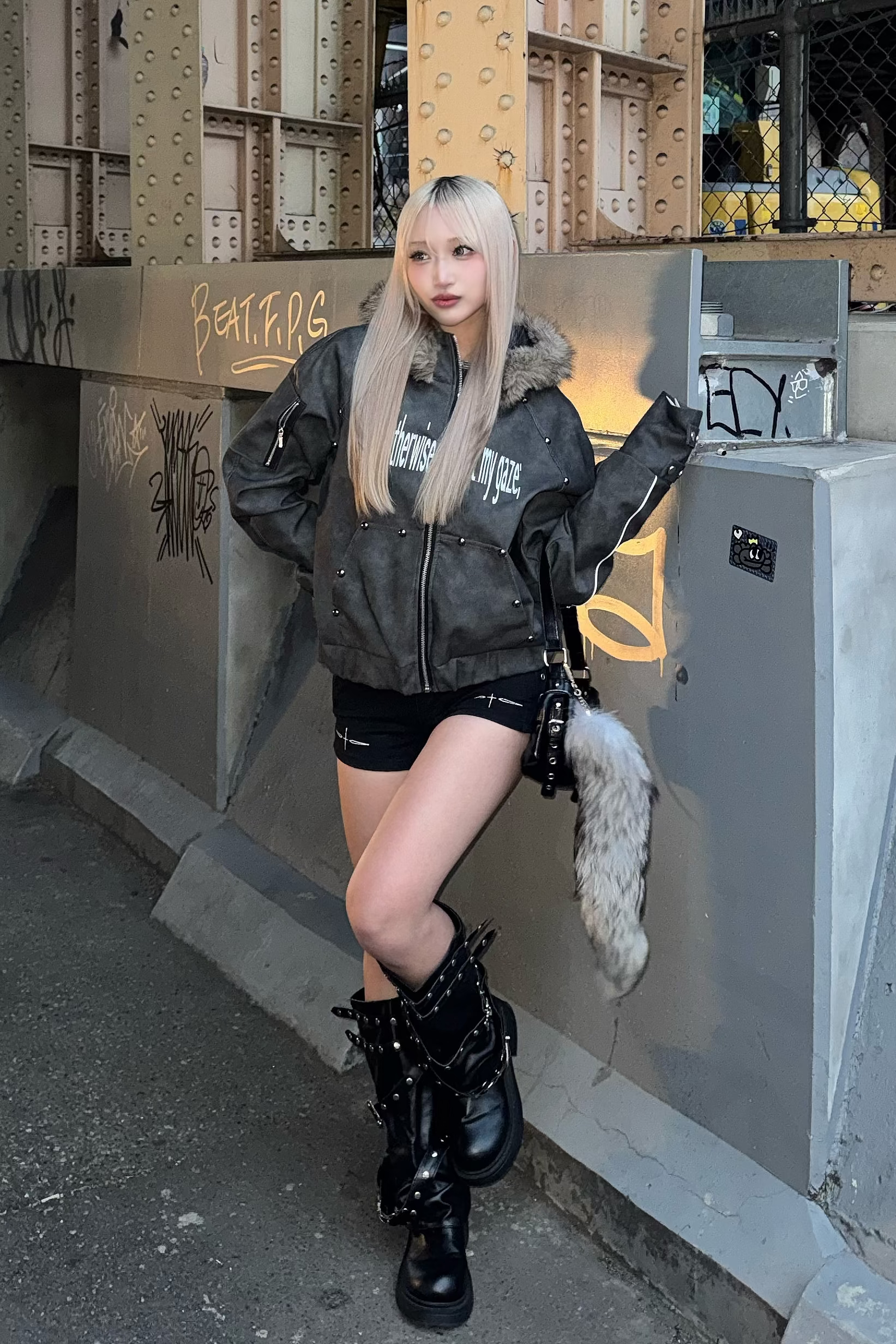 Heavy leather stud jacket ZC30109