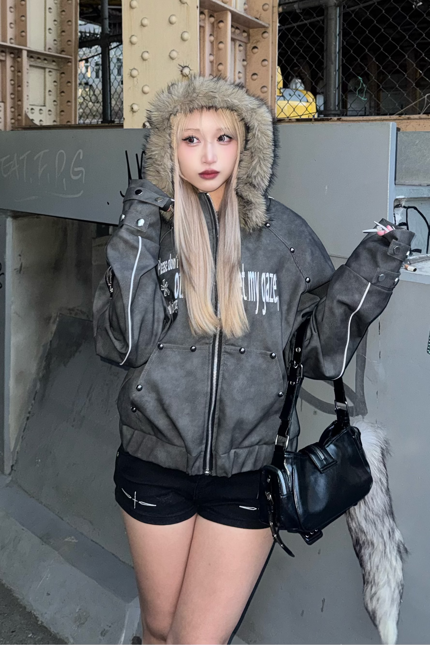 Heavy leather stud jacket ZC30109