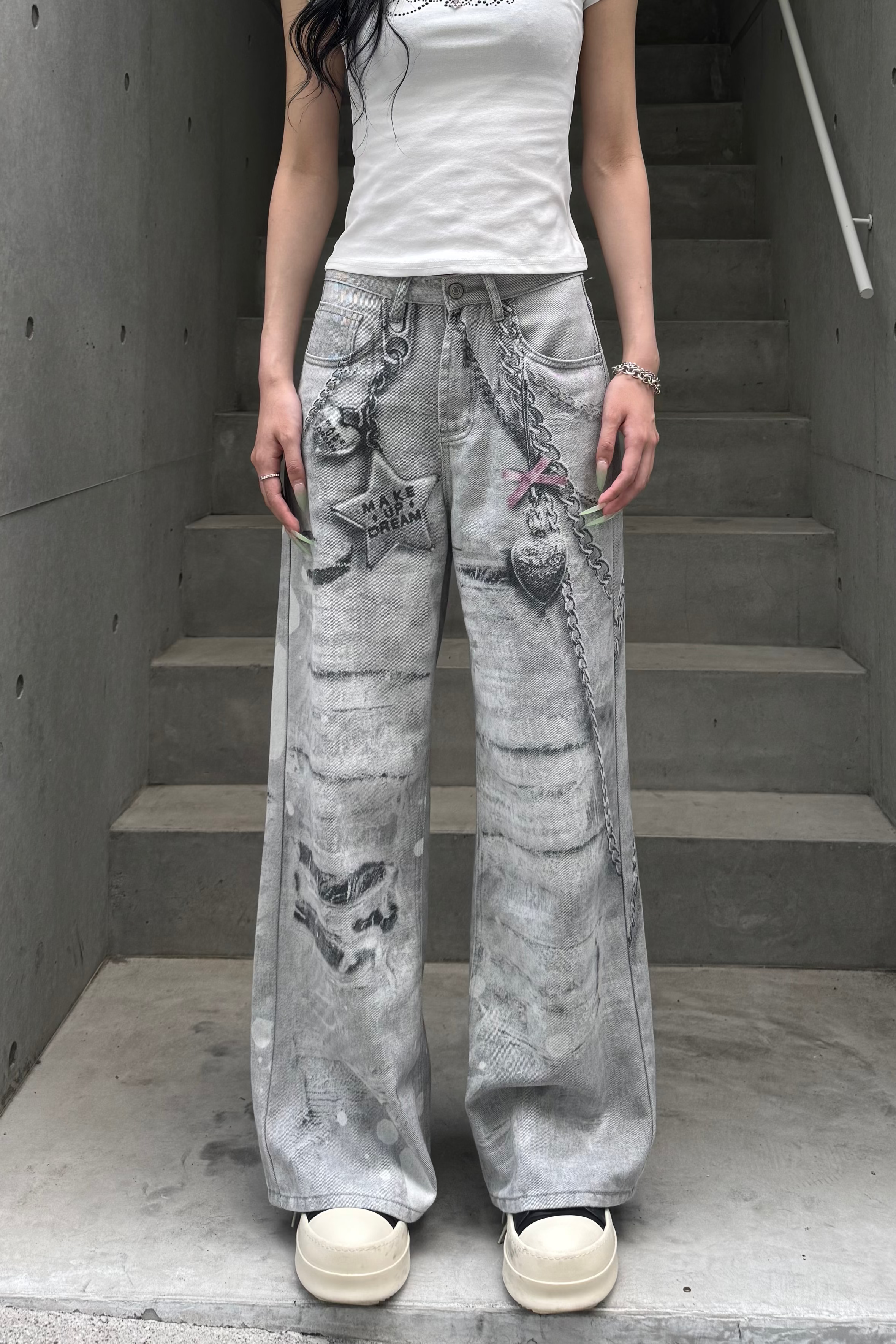 silver chain accent jeans ZC19299