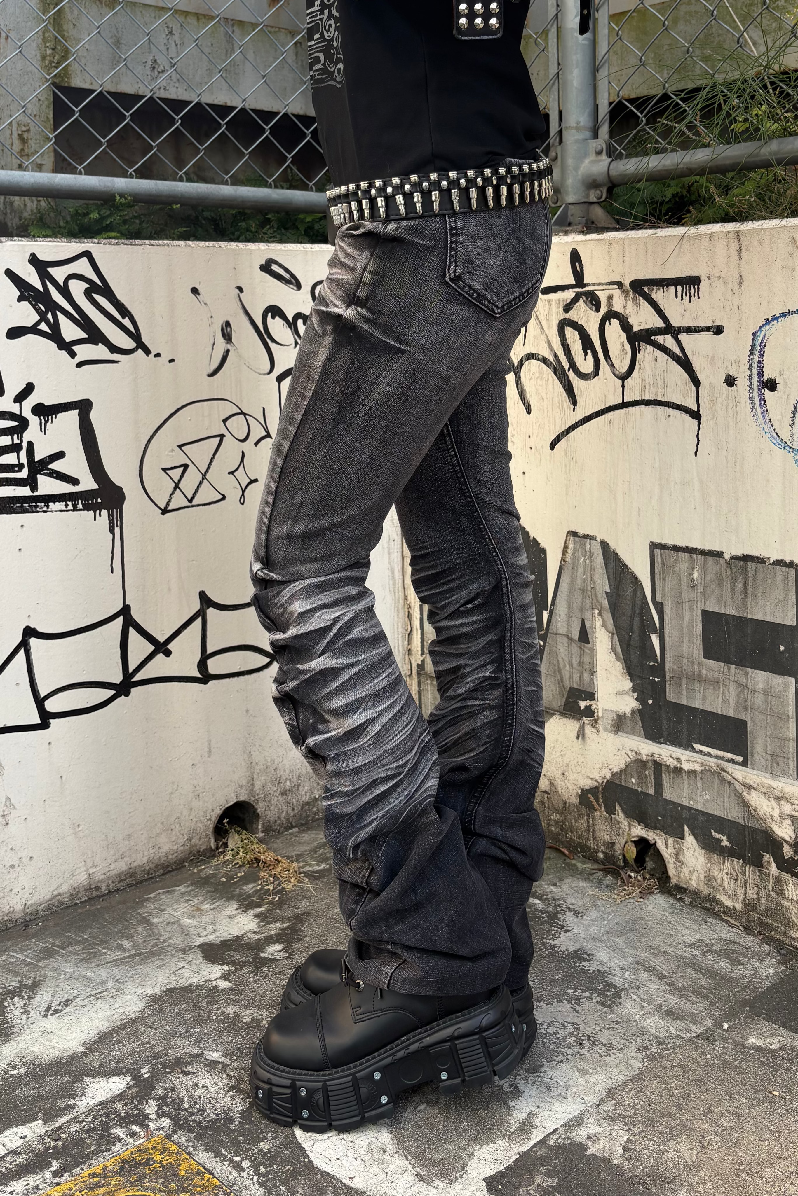 vintage wash gathere denim ZC19436