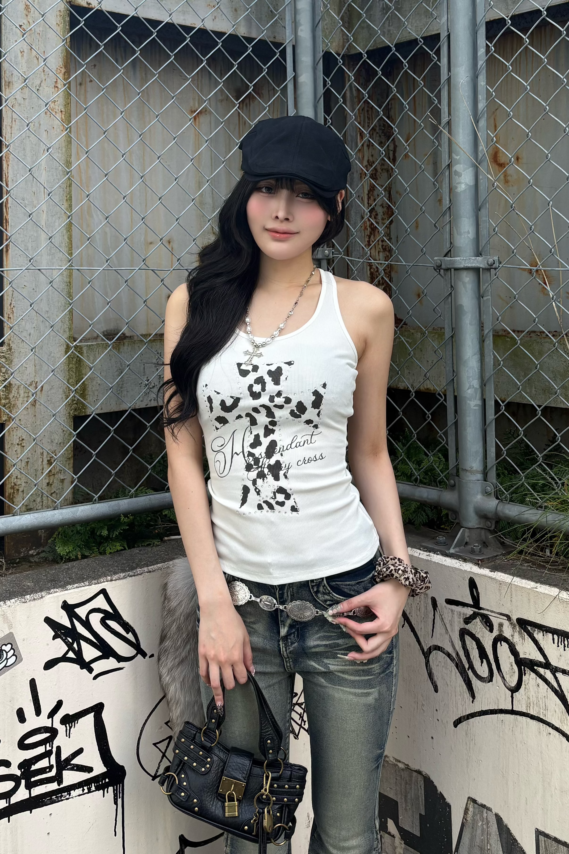 leopard cross tank top ZC21337