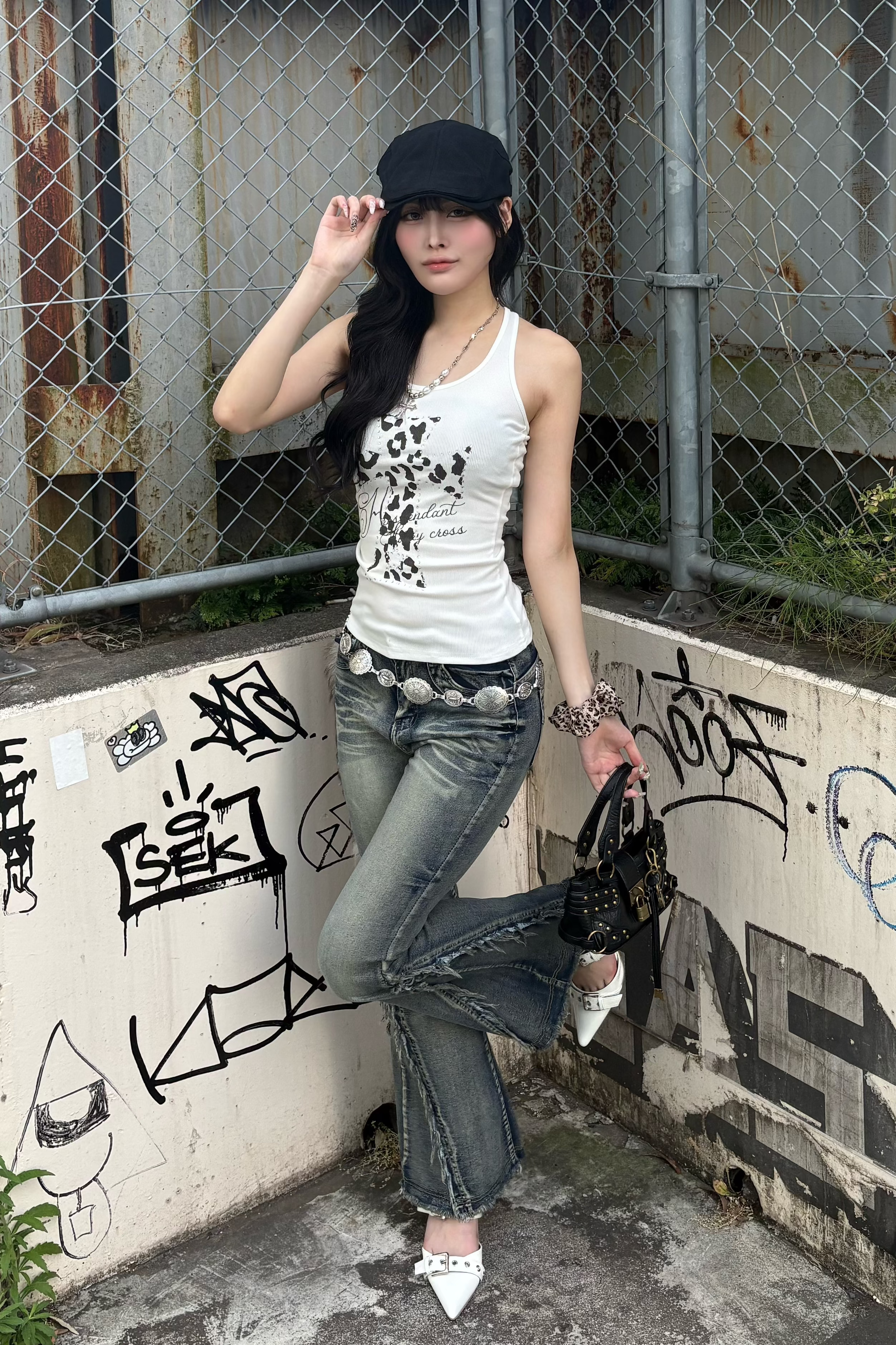 leopard cross tank top ZC21337