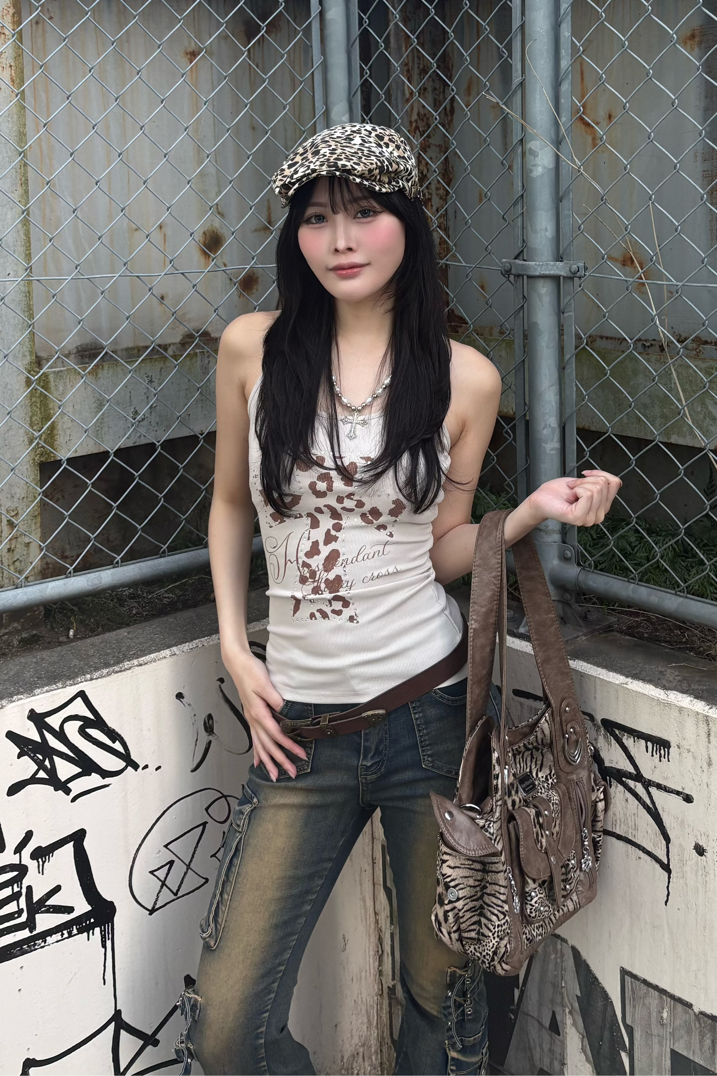 leopard cross tank top ZC21337