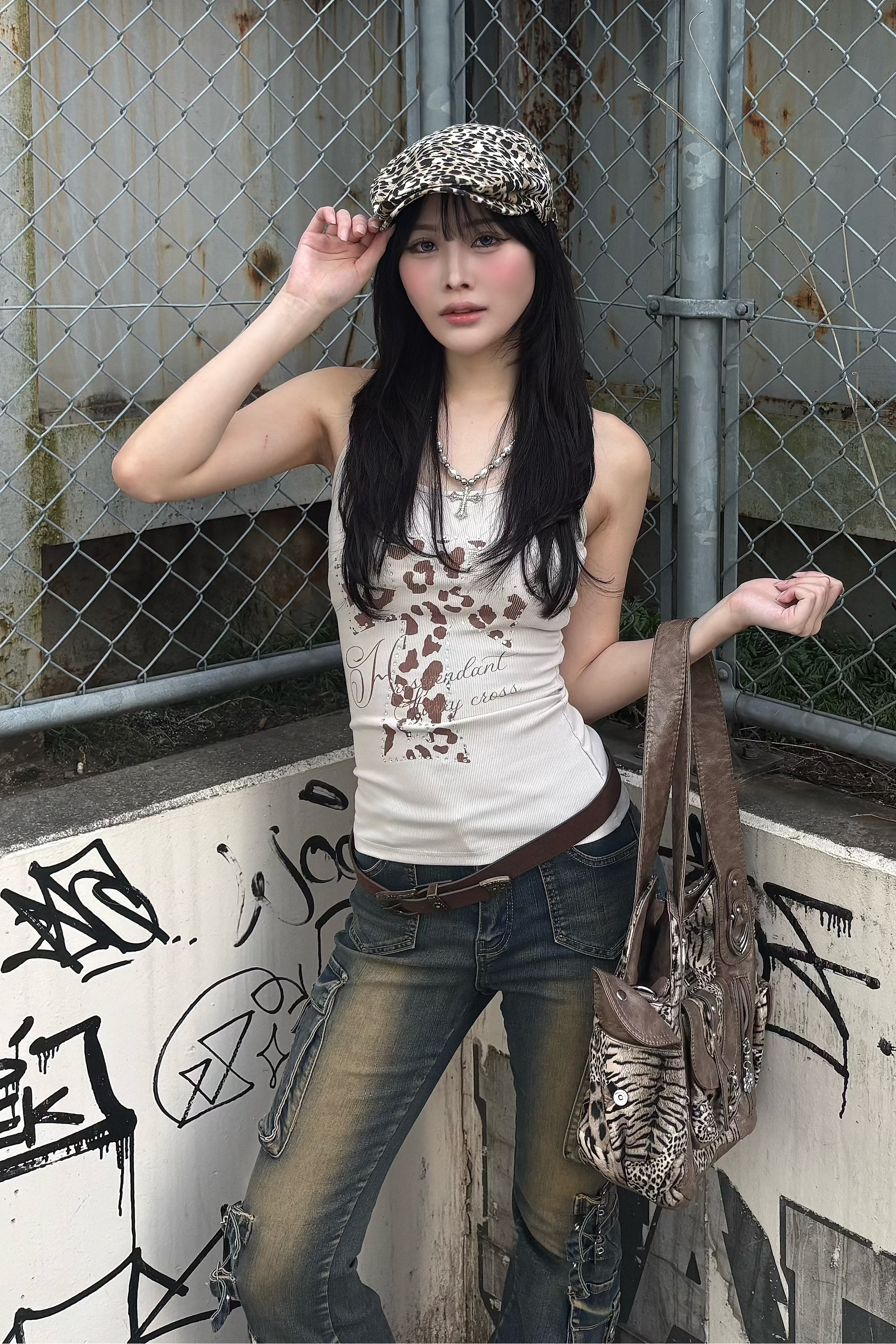 leopard cross tank top ZC21337