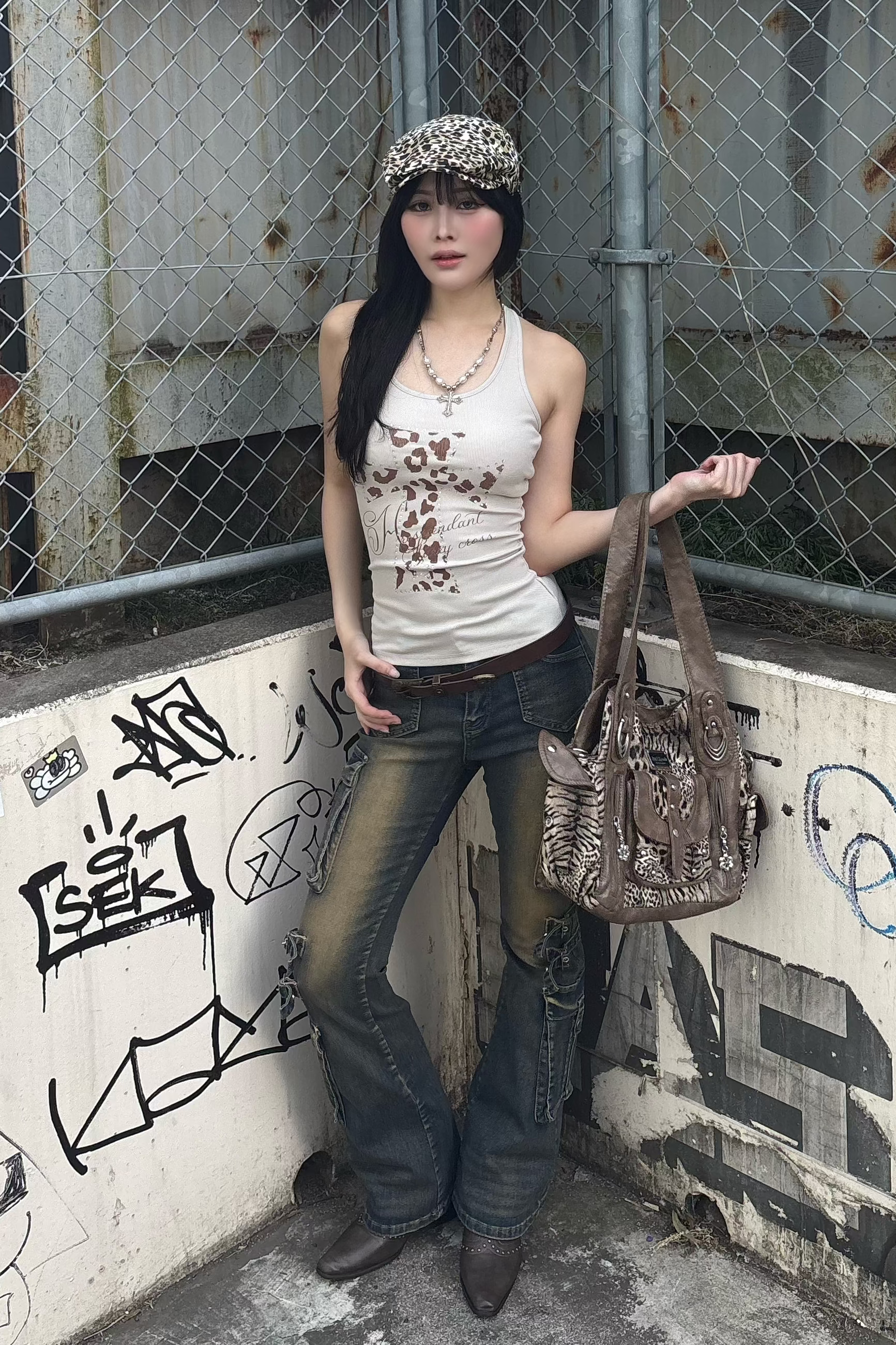 leopard cross tank top ZC21337