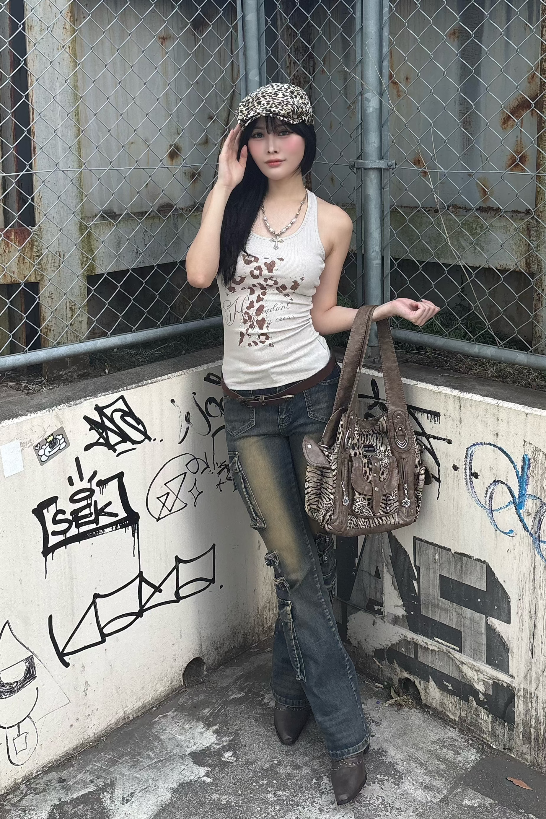 leopard cross tank top ZC21337