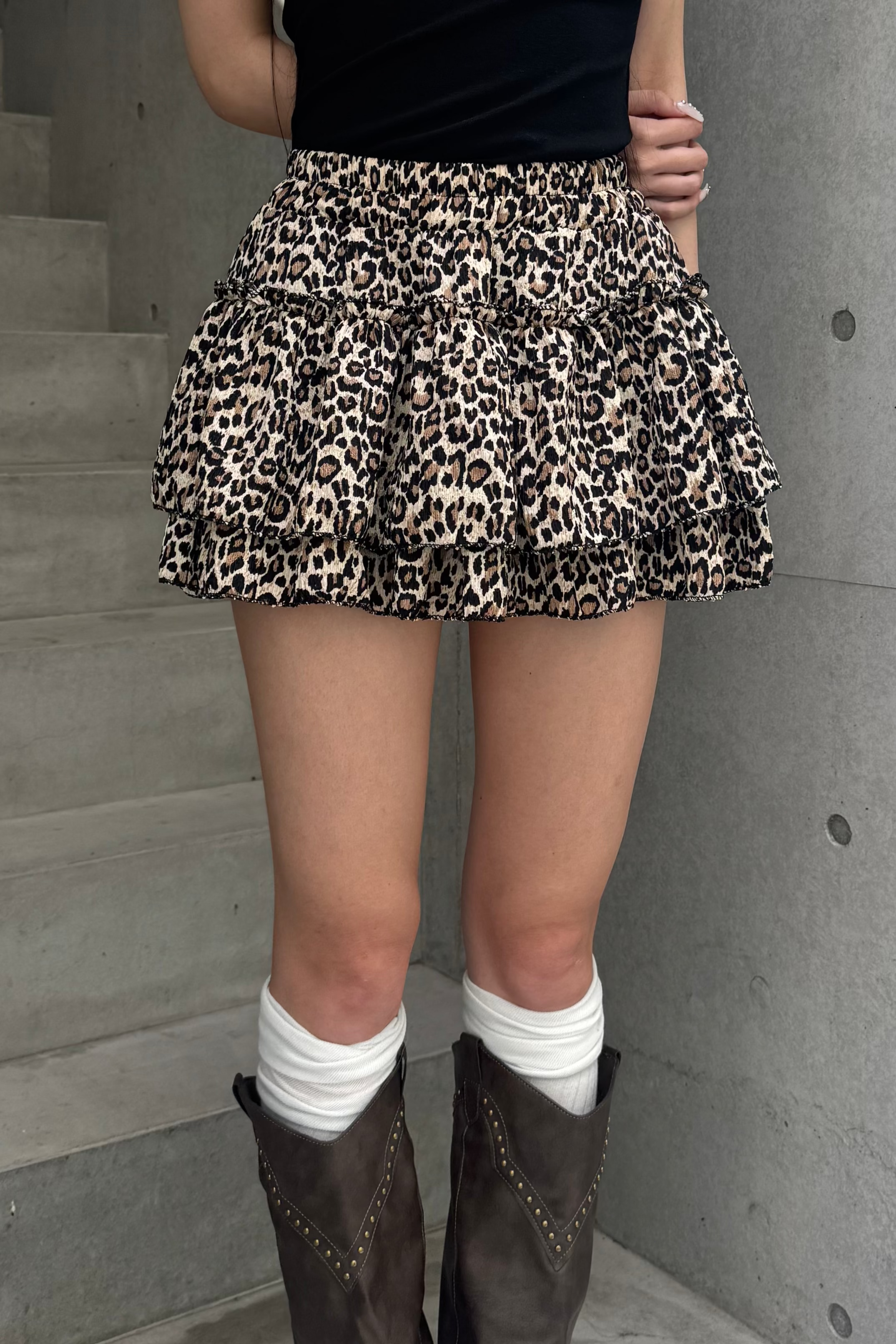 leopard tiered mini skirt ZC20945