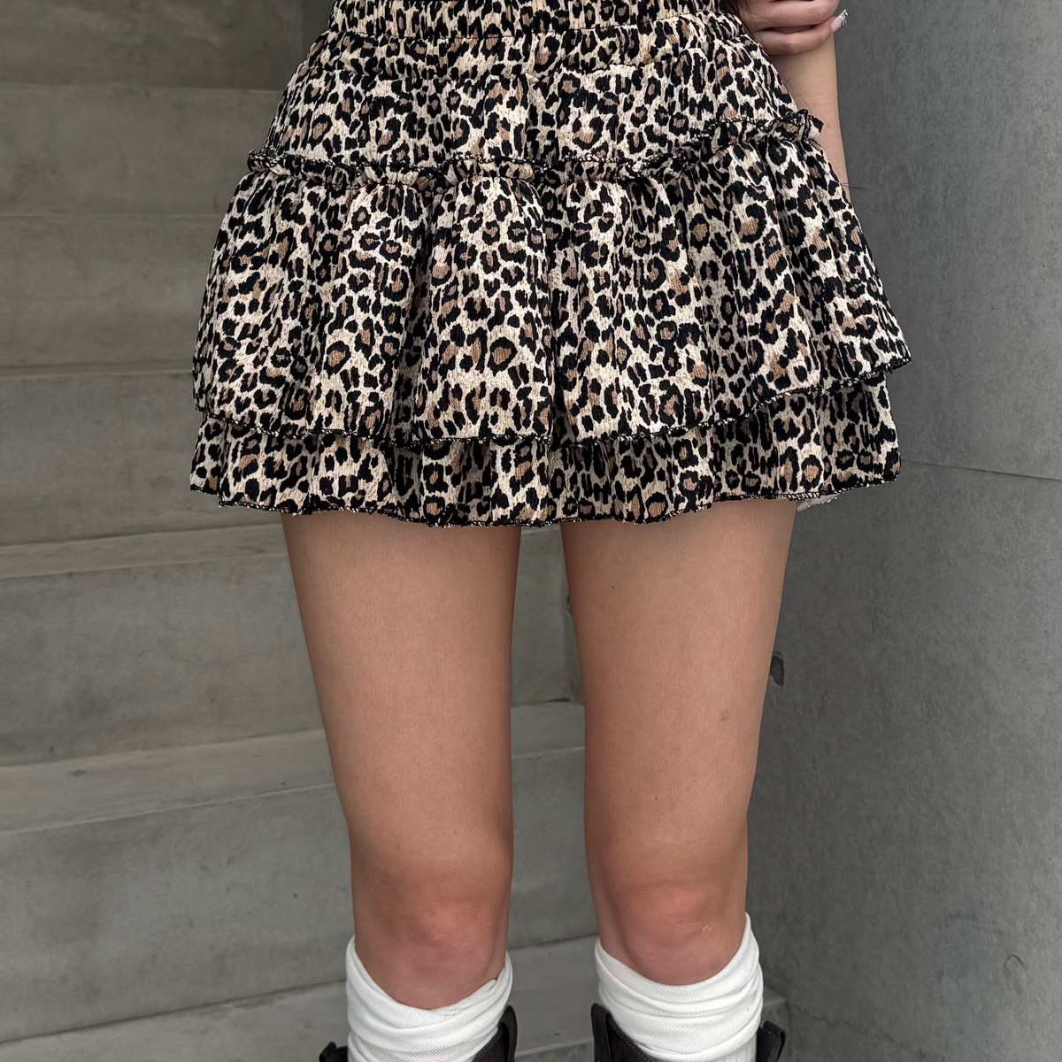 leopard tiered mini skirt ZC21211