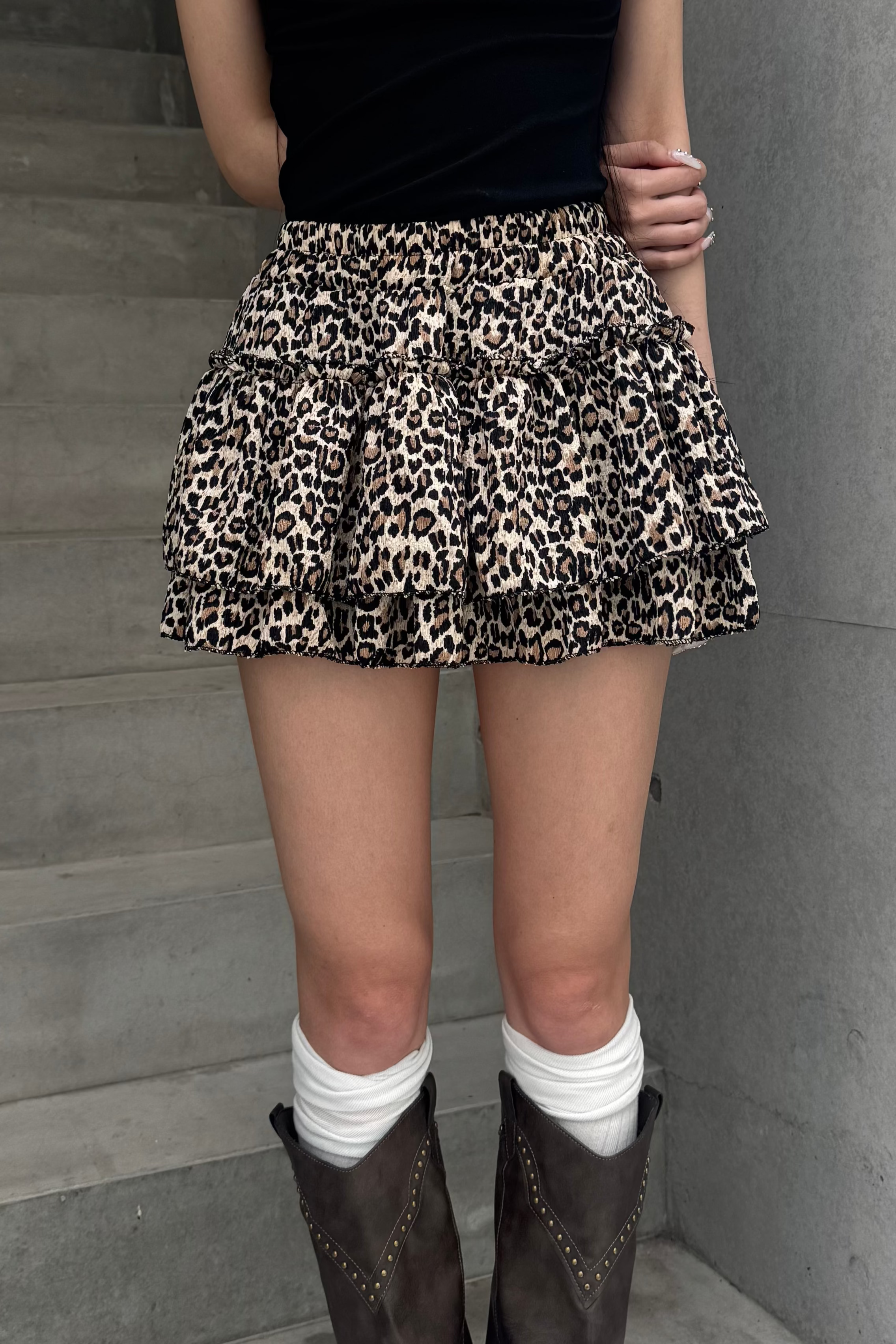 leopard tiered mini skirt ZC20945