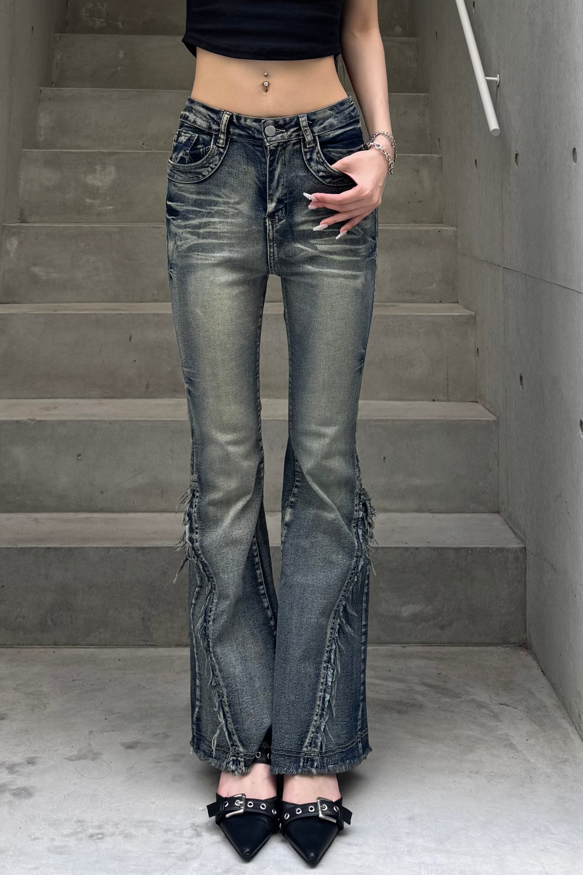 Washed Stretch Fringe Denim ZC19300