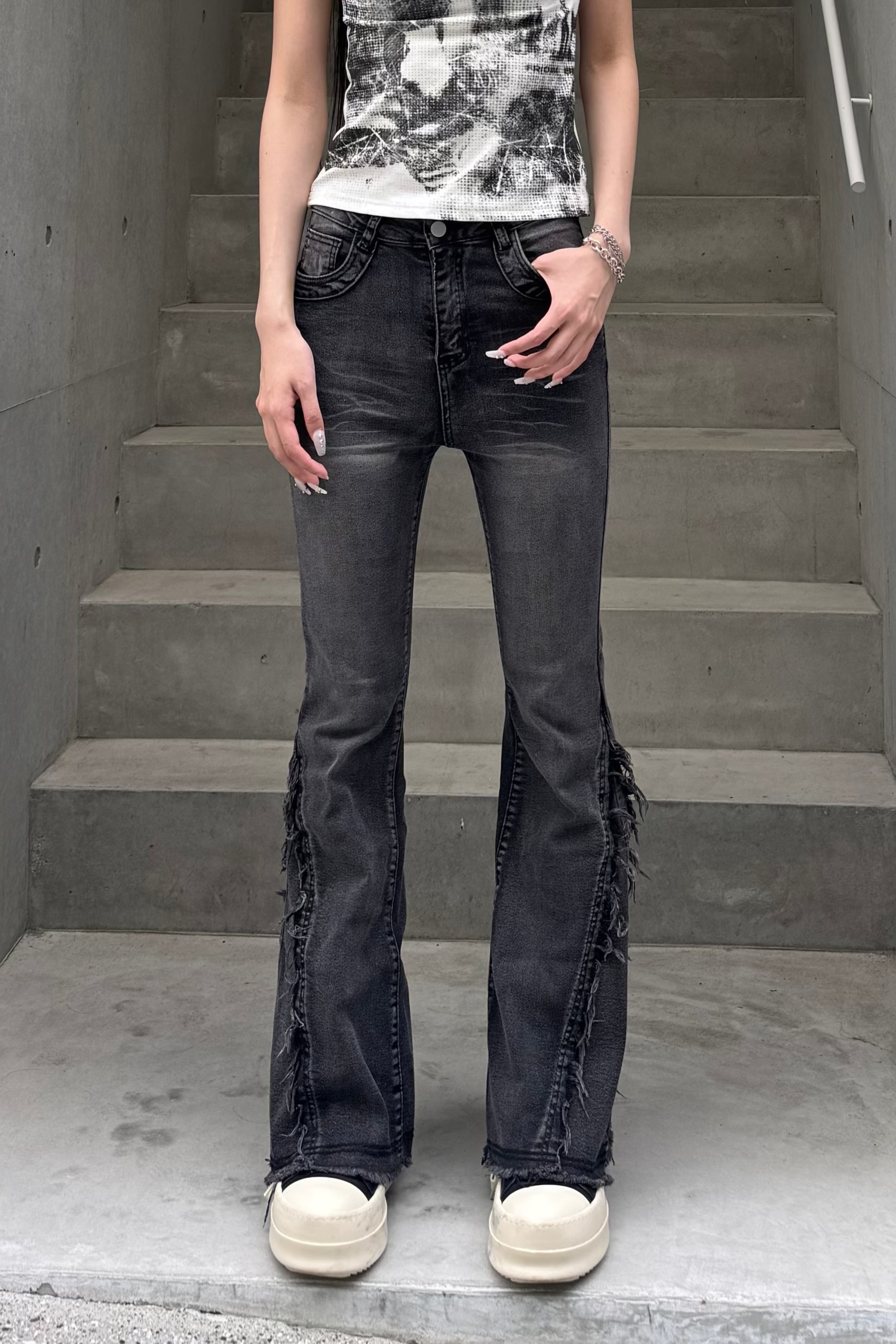Washed Stretch Fringe Denim ZC19300