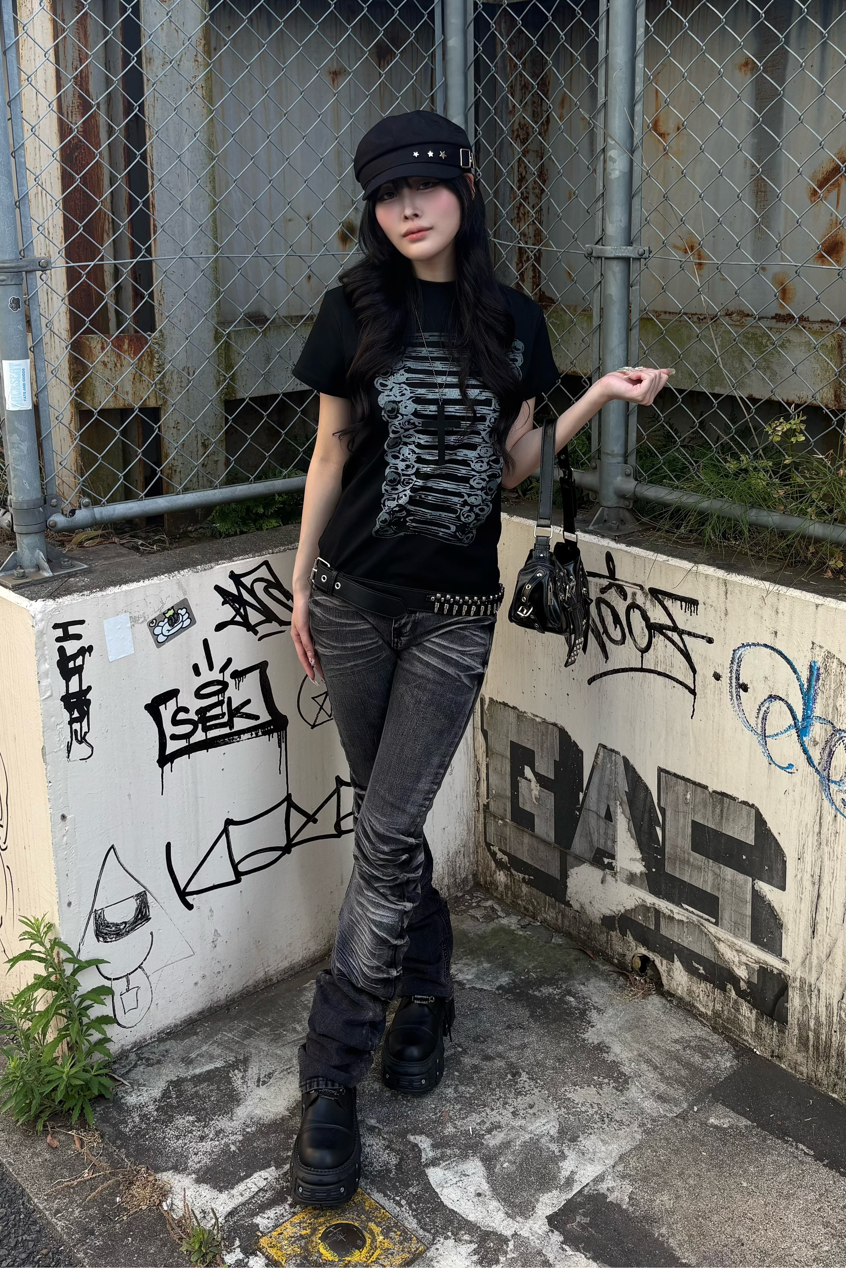 vintage wash gathere denim ZC19436