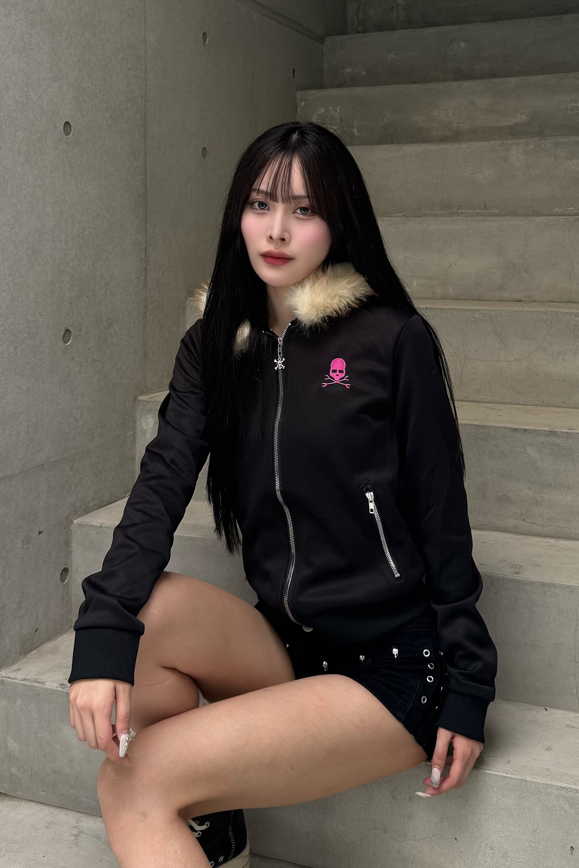 pinkie skull fur zip ZC20946