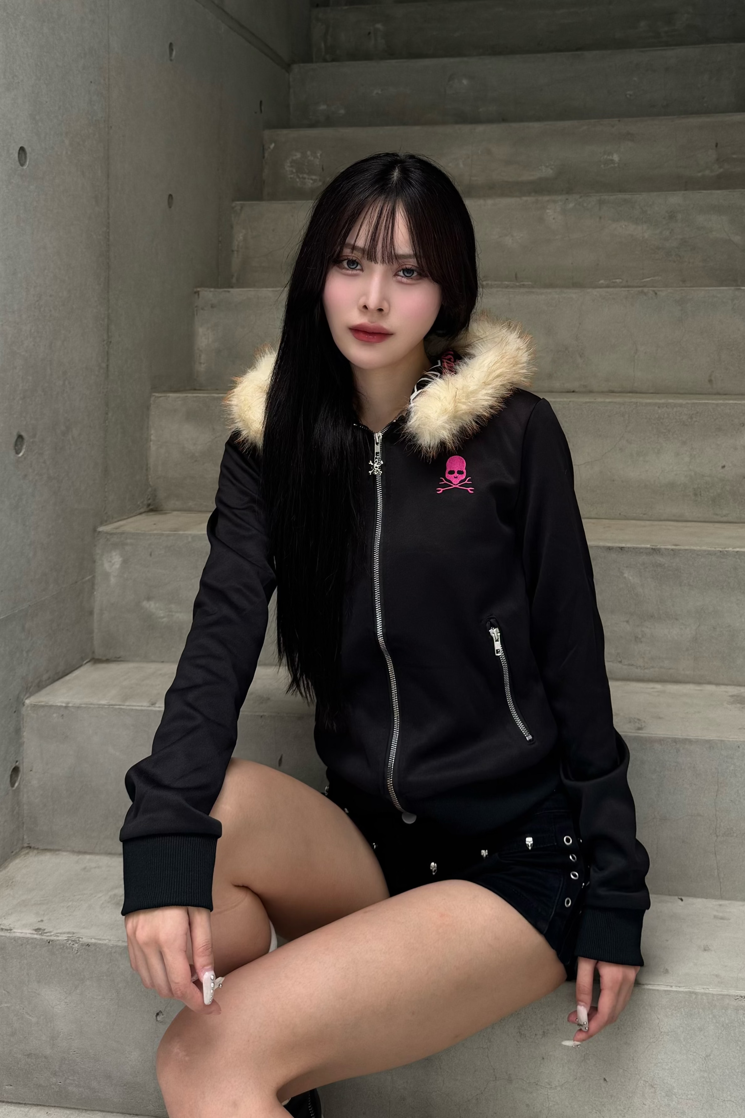 pinkie skull fur zip ZC20946