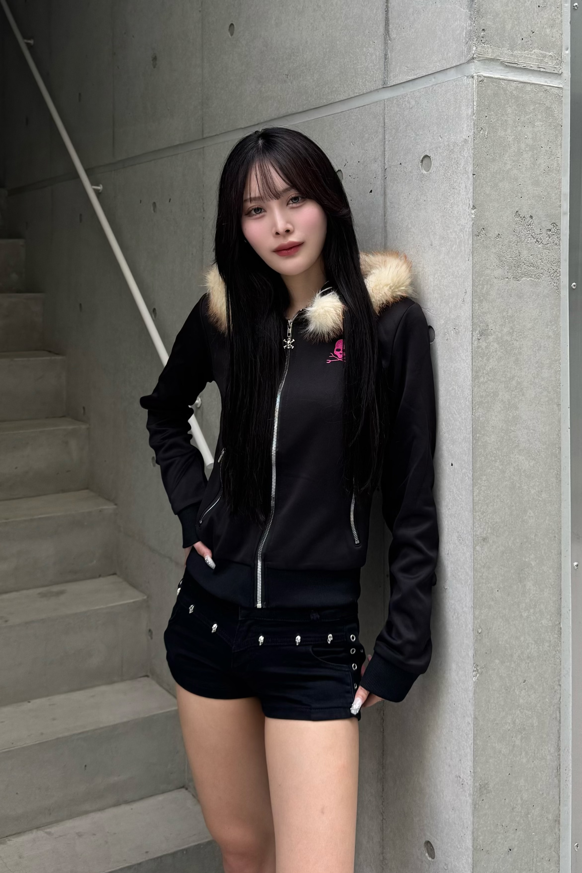 pinkie skull fur zip ZC20946