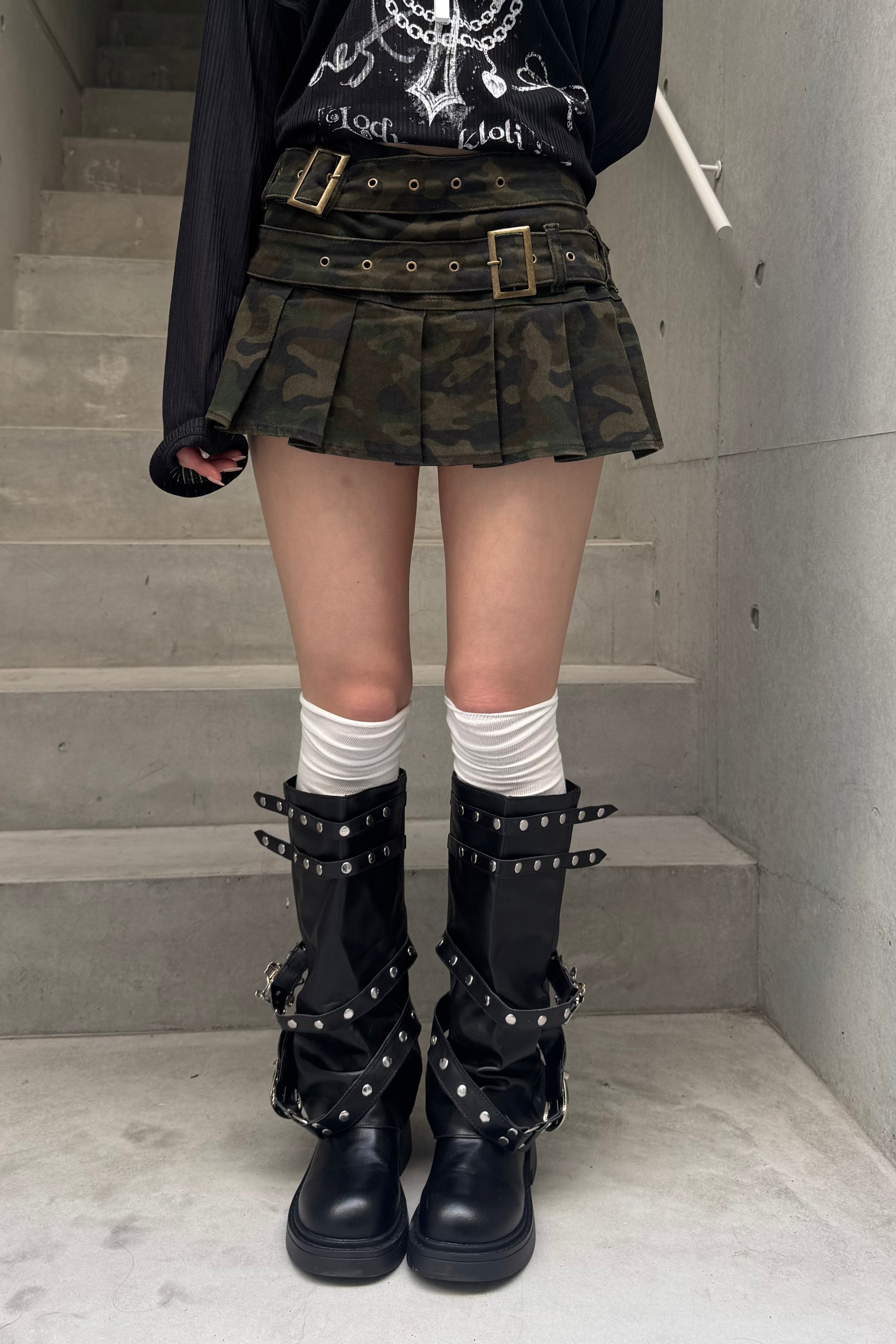 Double Buckle Camo Mini Skirt ZC20944