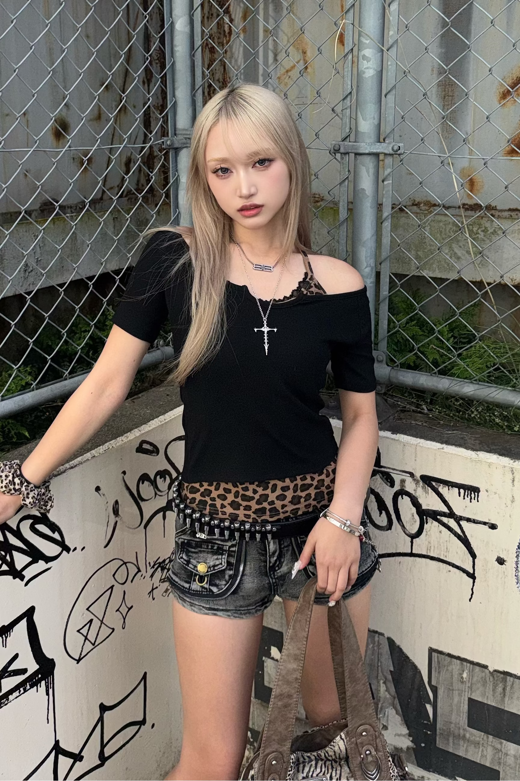 leopard fake layered tops ZC21261