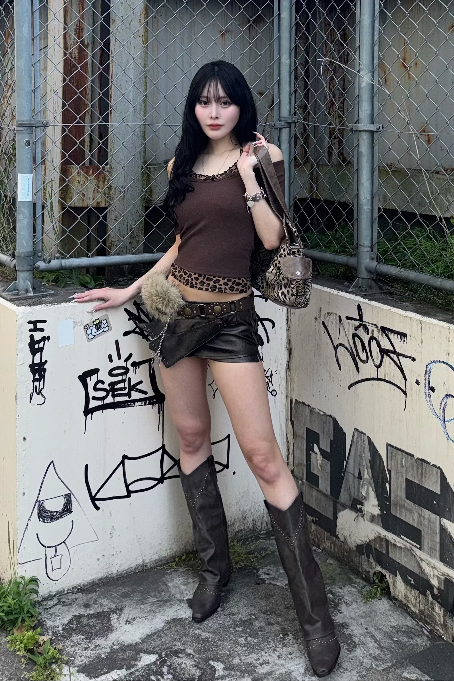 leopard fake layered tops ZC21261