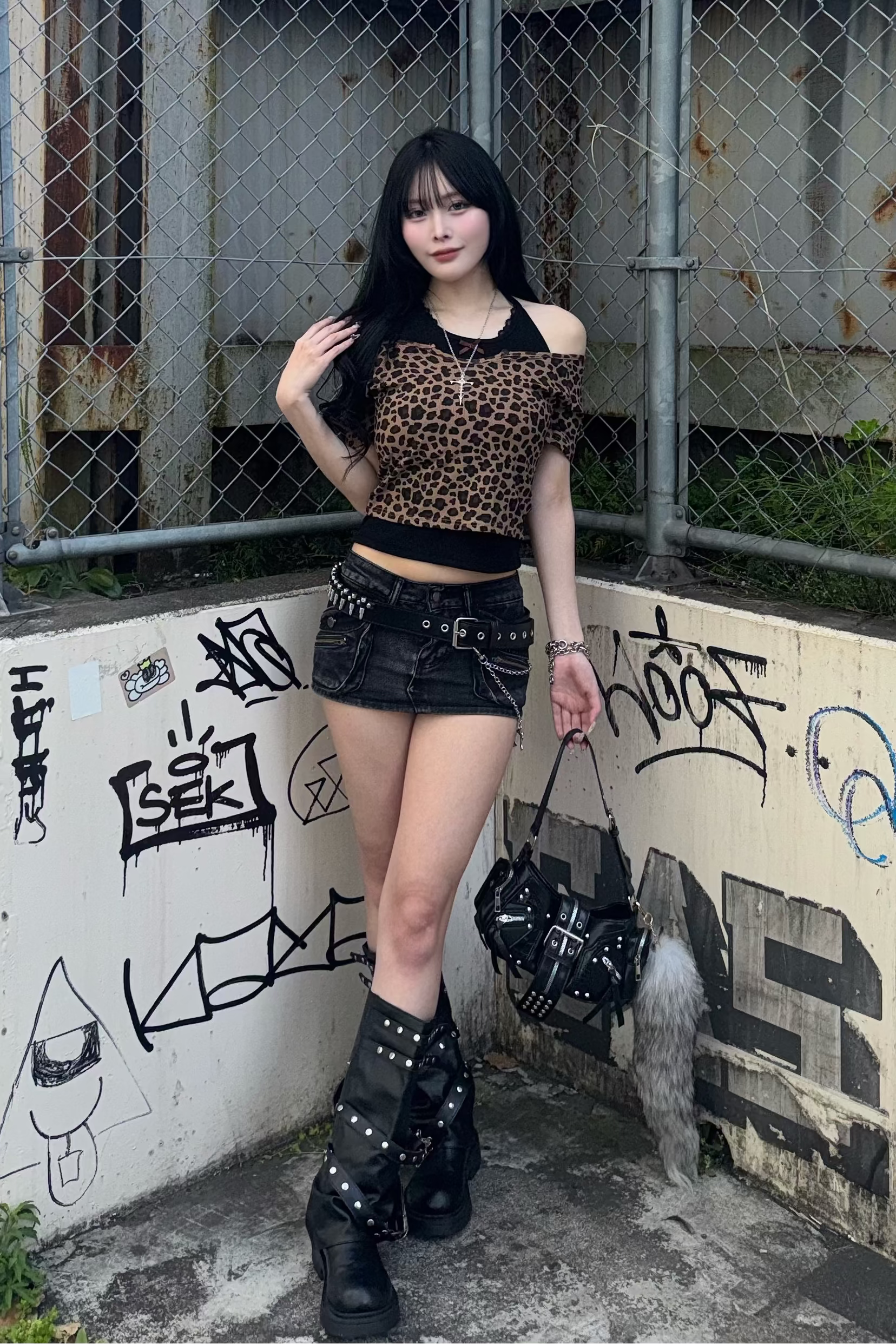 leopard fake layered tops ZC21261