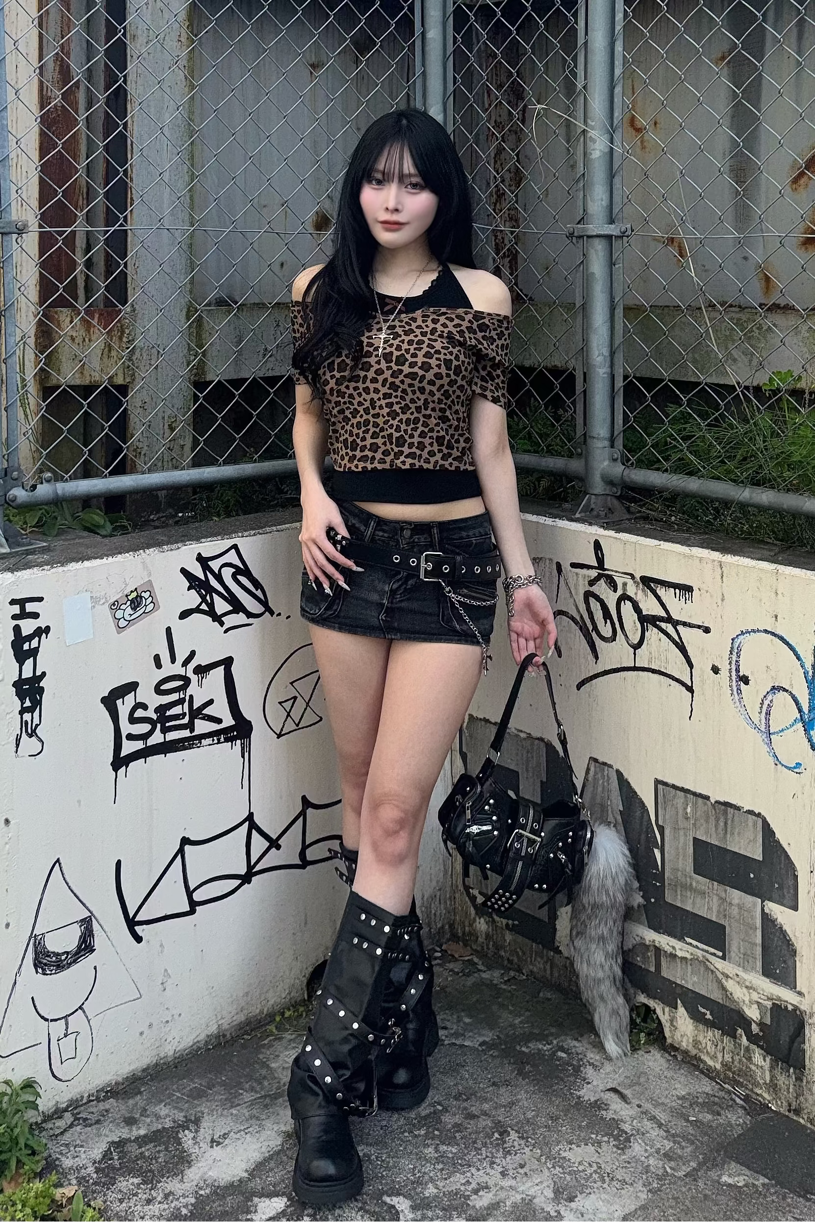 leopard fake layered tops ZC21261