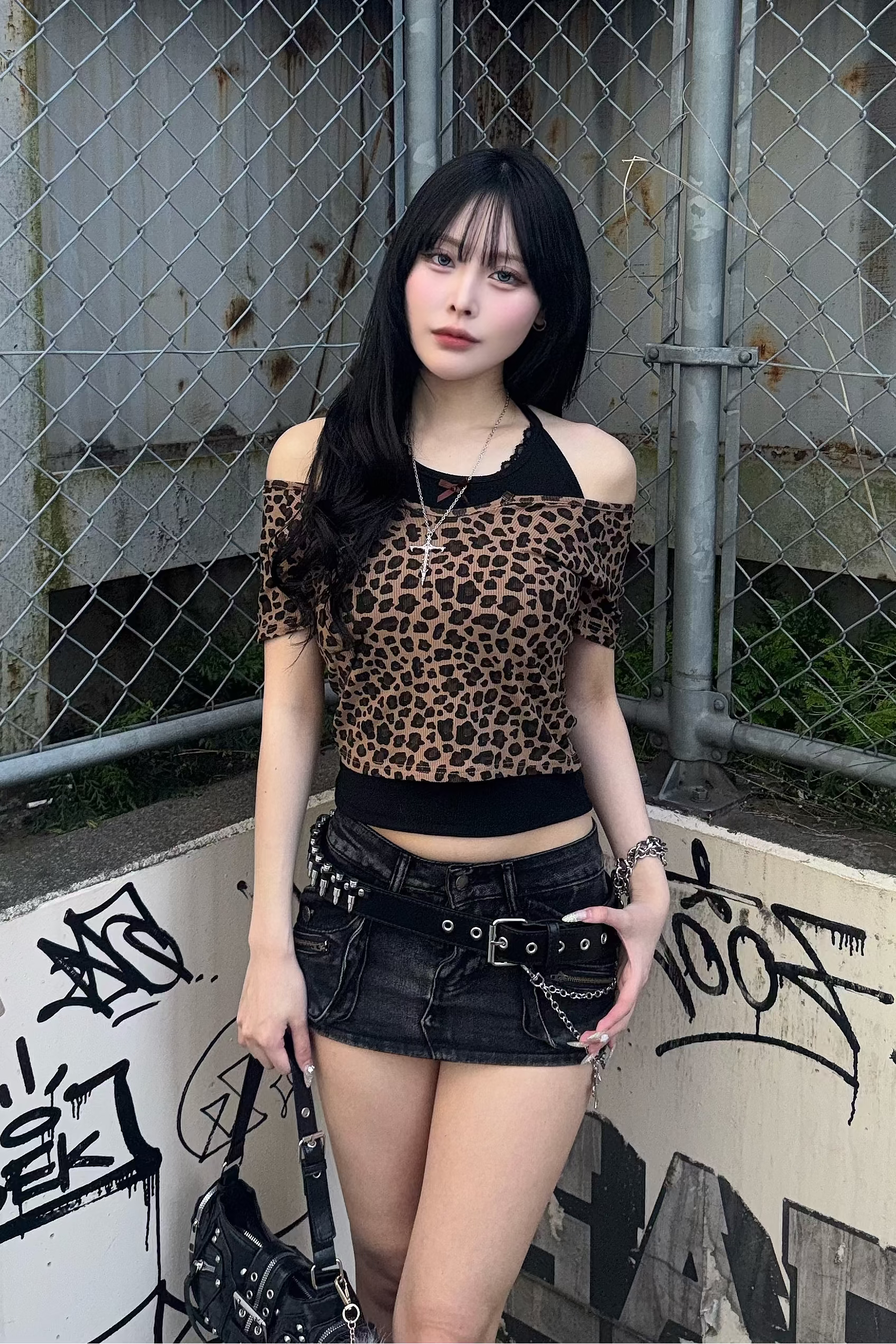 leopard fake layered tops ZC21261