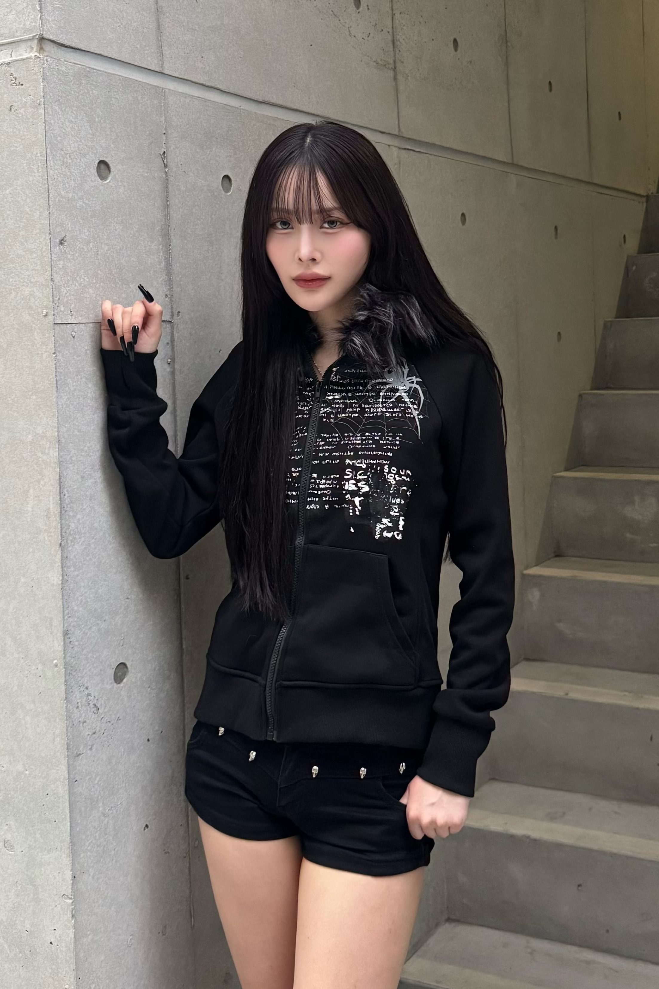 Graffiti spider  fur hoodie ZC20949