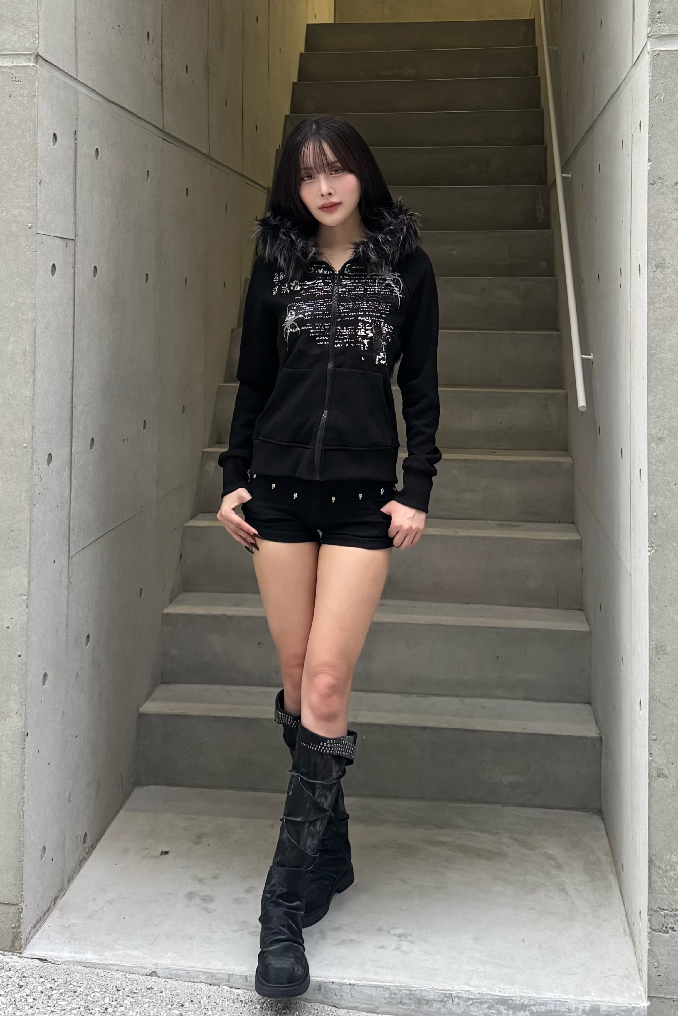 Graffiti spider  fur hoodie ZC20949