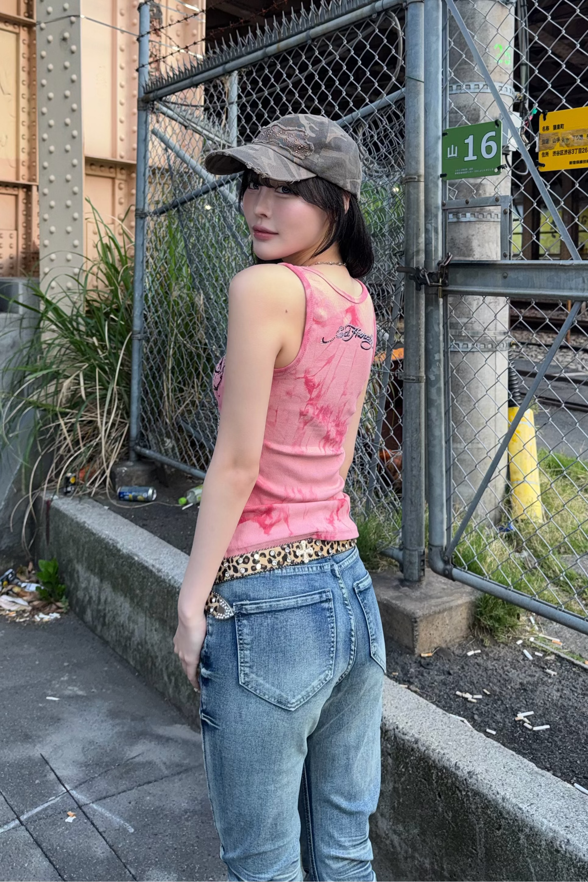 vintage wash gathere denim ZC19436