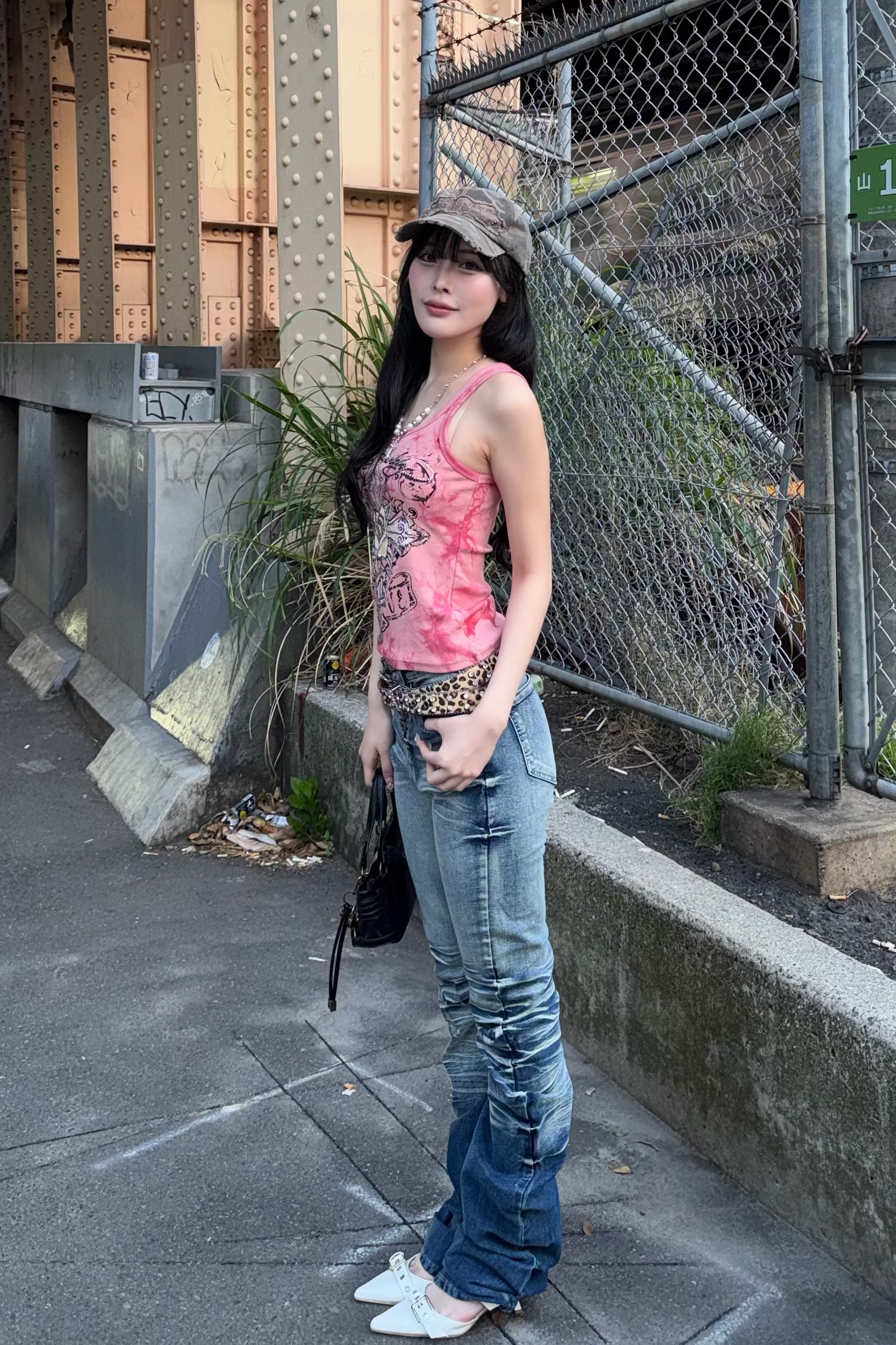 vintage wash gathere denim ZC19436