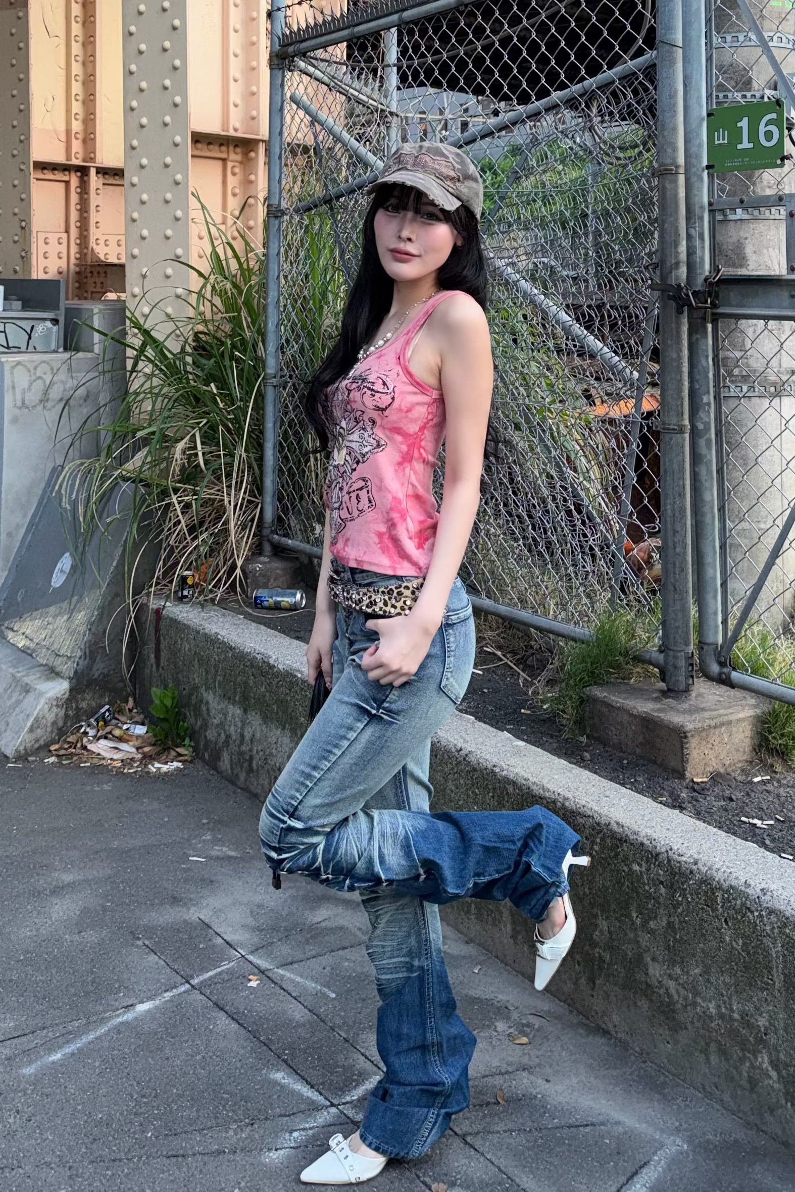 vintage wash gathere denim ZC19436