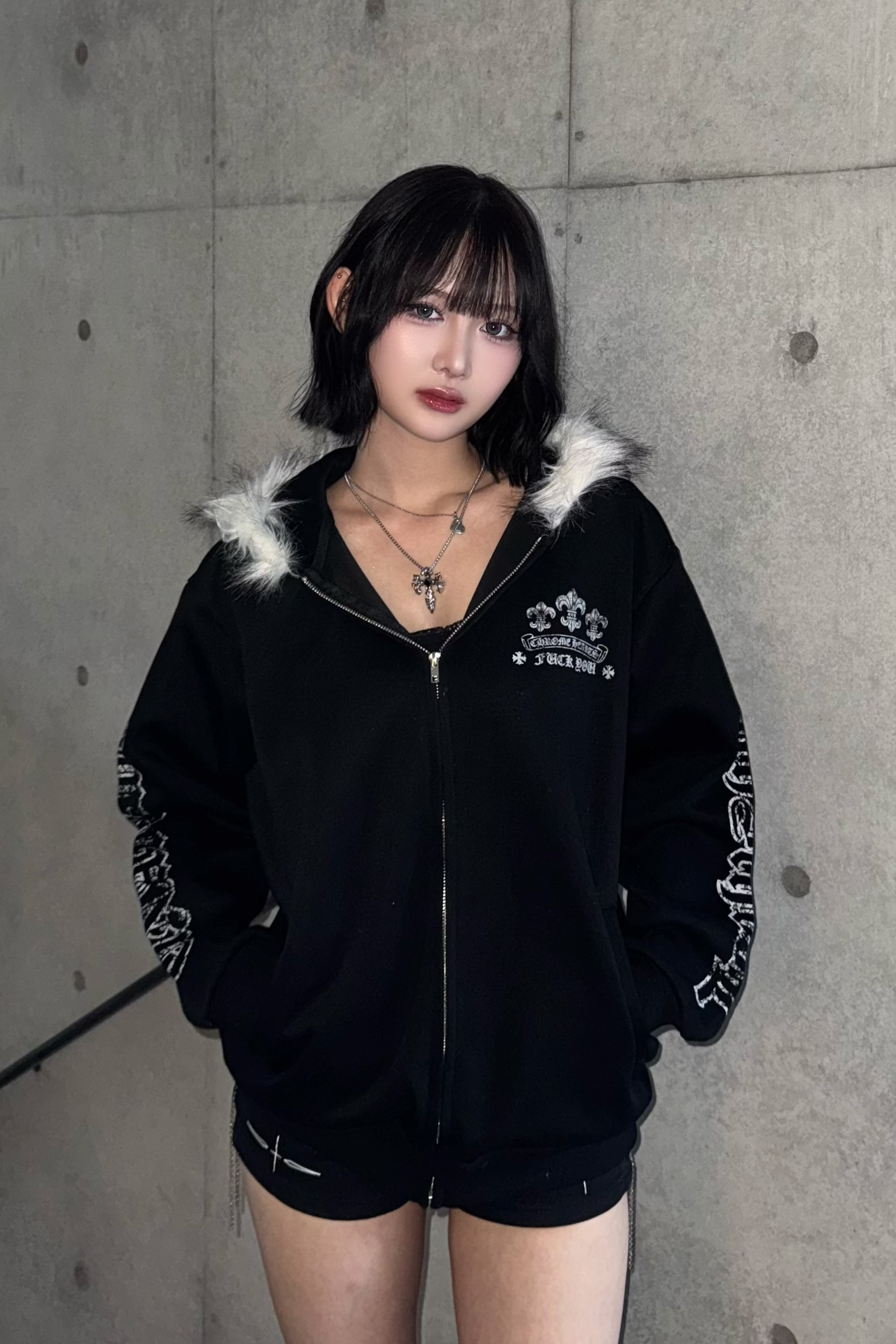 cross design fur zip ZC21033