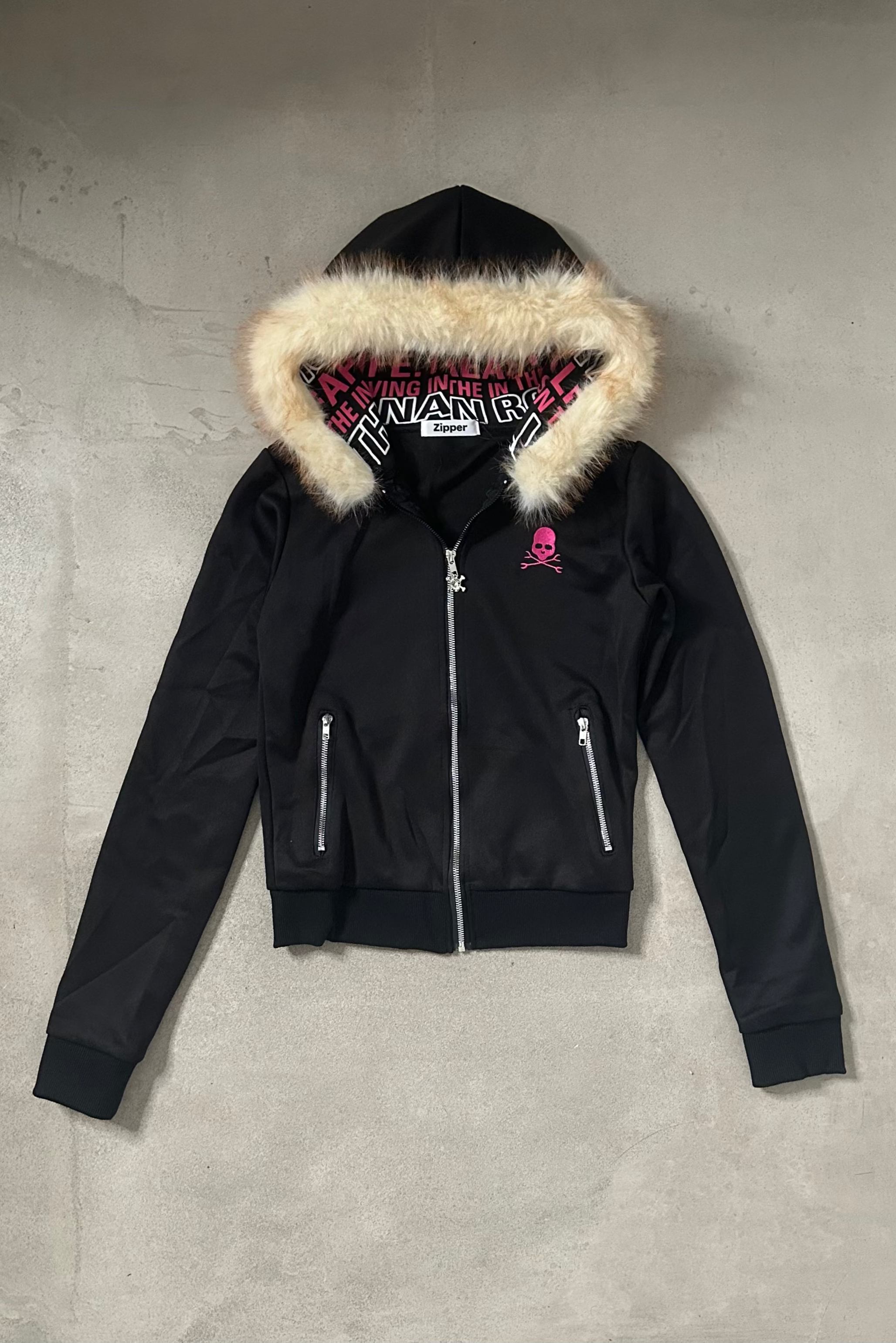 pinkie skull fur zip ZC20946