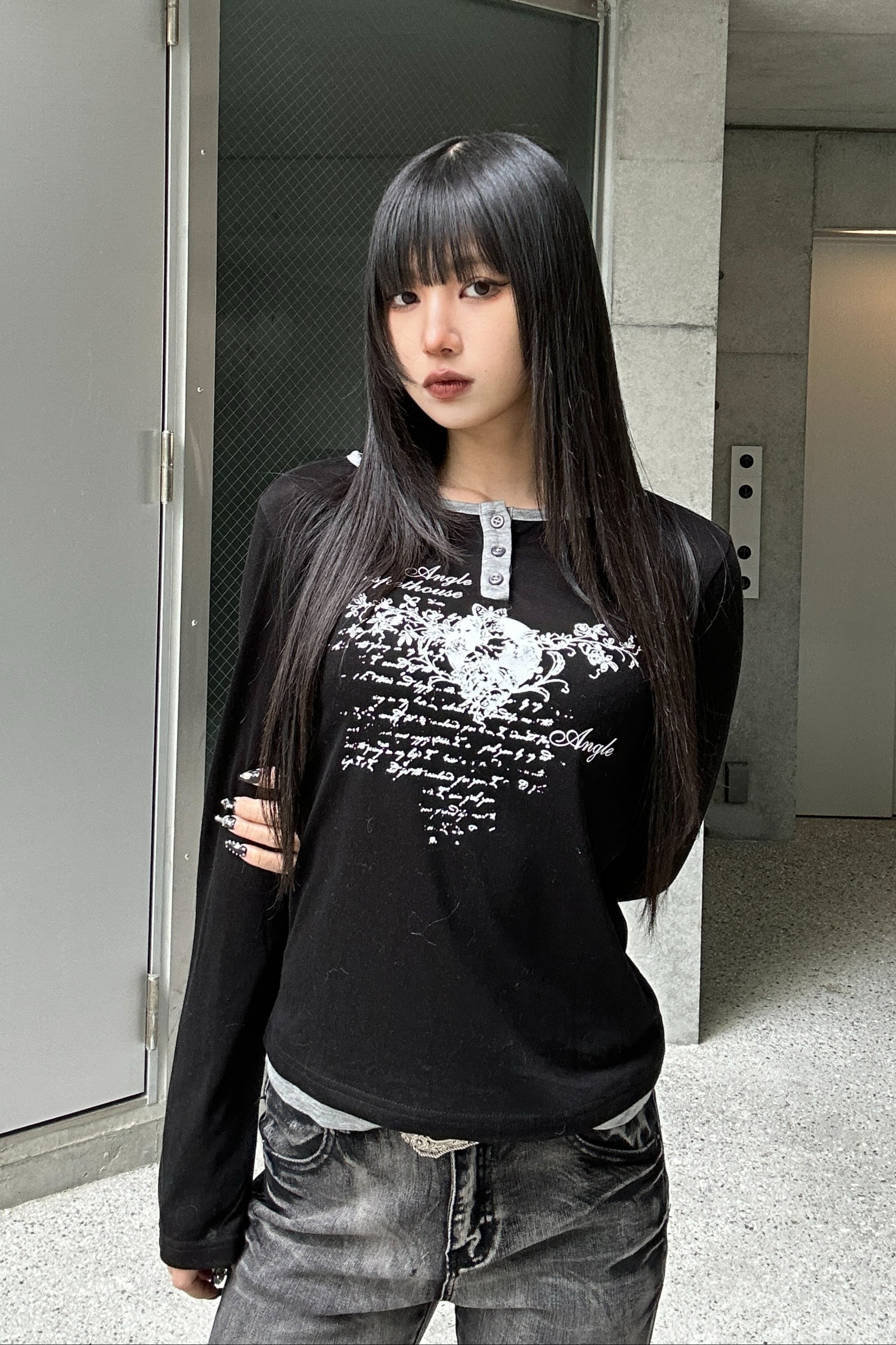 heart print long t-shirt ZC20778